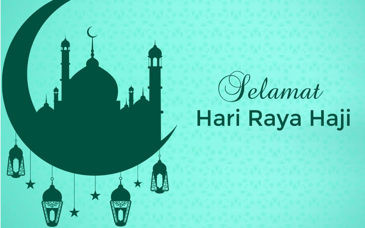 Hari Raya Haji, teal background, dark green crescent moon, SD Desktop Wallpaper