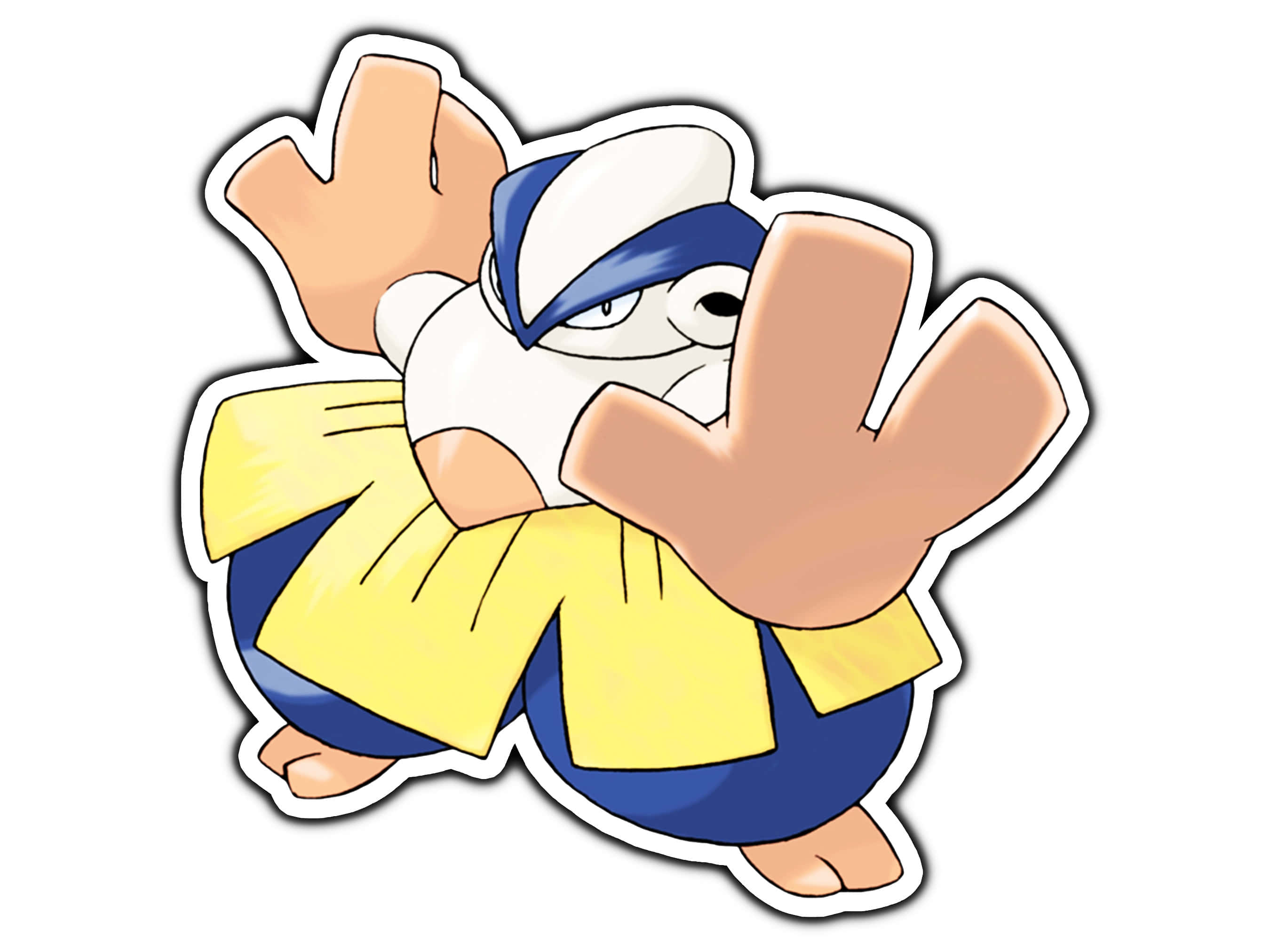 Hariyama, blue and white headband, yellow robe, 2K Desktop Wallpaper