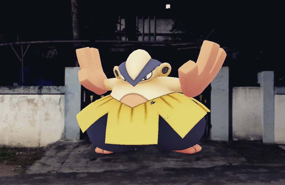 Hariyama, yellow and blue armor, dark urban alley, SD Desktop Wallpaper