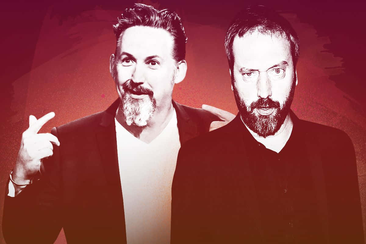 Harland Williams, deep red textured background, beards, SD Desktop Wallpaper