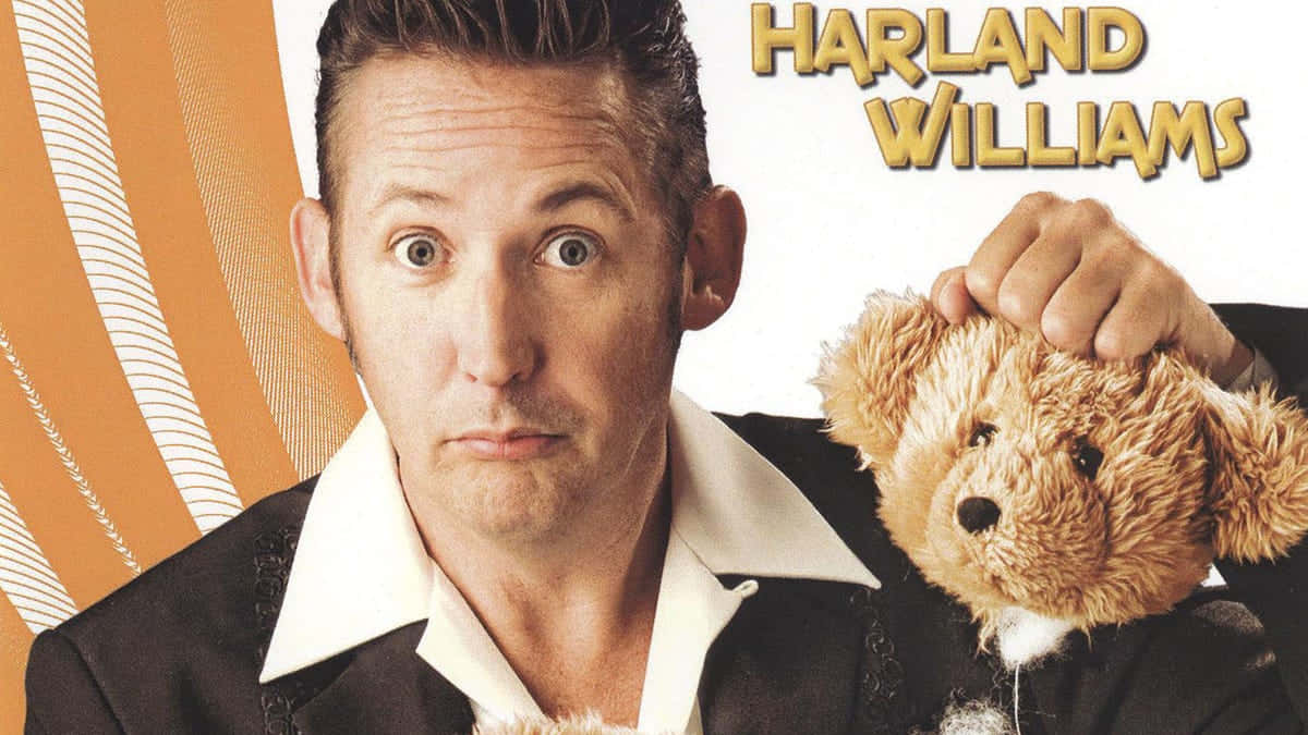 Harland Williams, black suit, brown teddy bear, SD Desktop Wallpaper