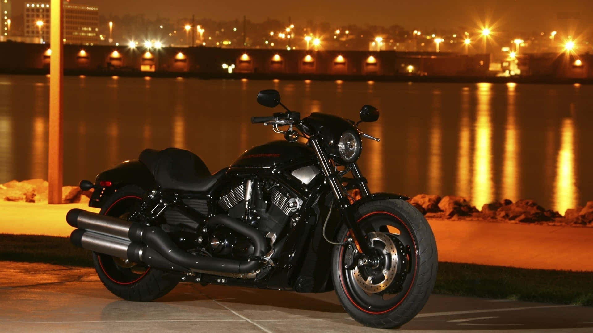 Harley Davidson HD, black motorcycle, red accents, Full HD Desktop Wallpaper