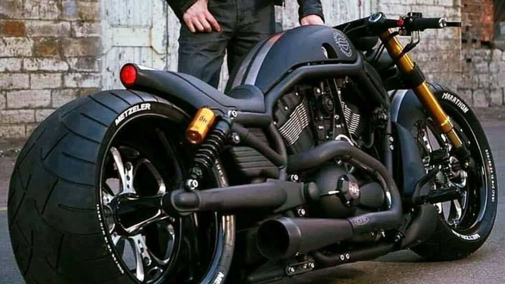 Harley Davidson HD, black motorcycle, gold forks, Full HD Desktop Wallpaper