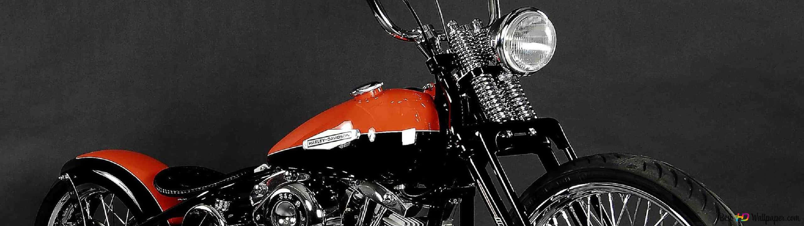 Harley-Davidson HD, custom chopper, orange and black, 2K Desktop Wallpaper