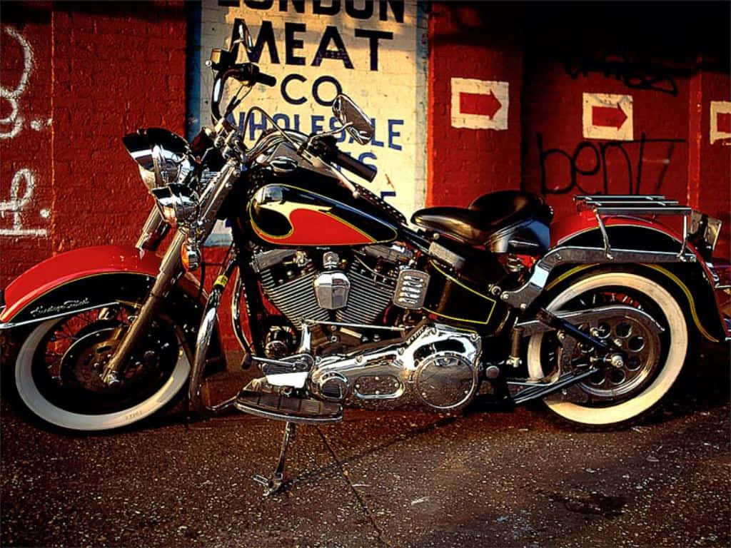 Harley Davidson HD, black and red custom motorcycle, chrome accents, SD Desktop Wallpaper