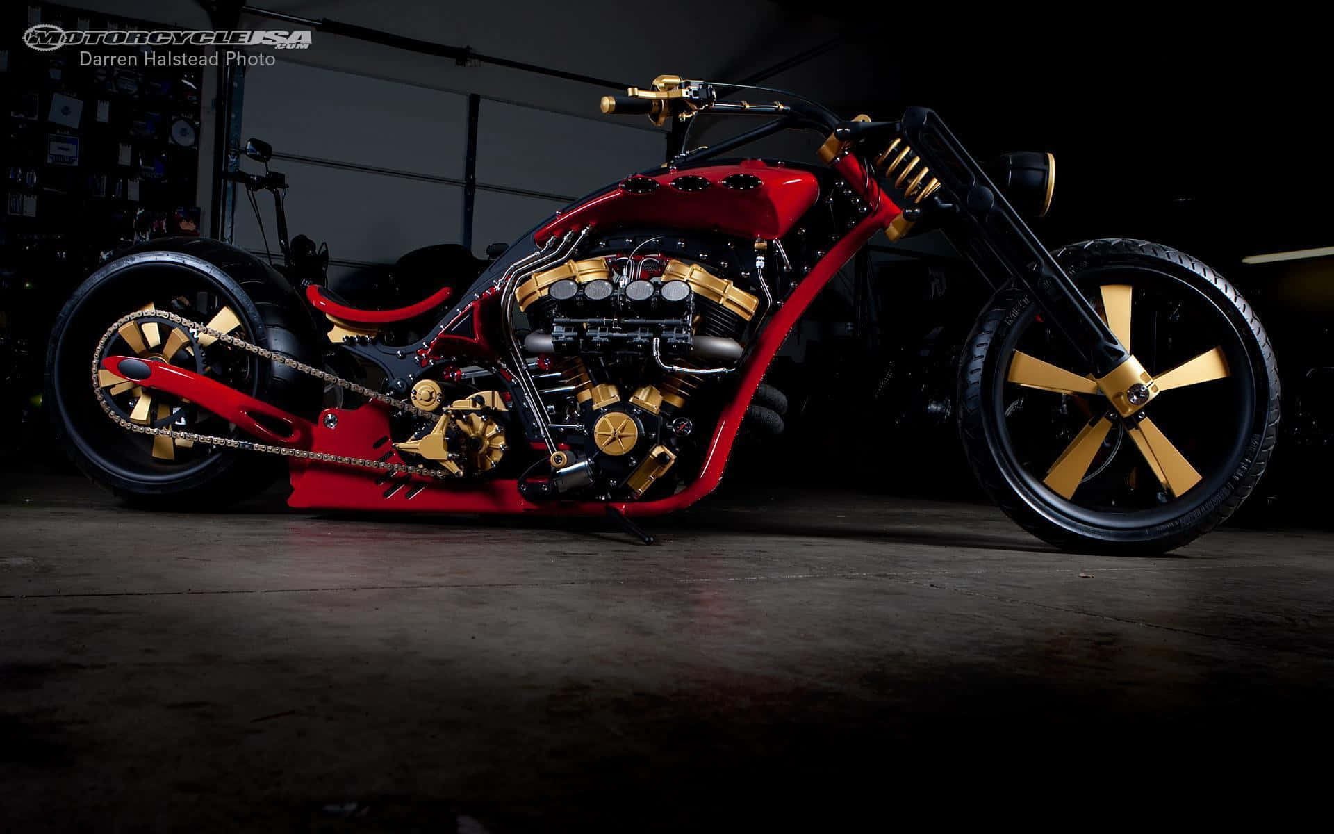 Harley Davidson HD, red, gold, Full HD Desktop Wallpaper