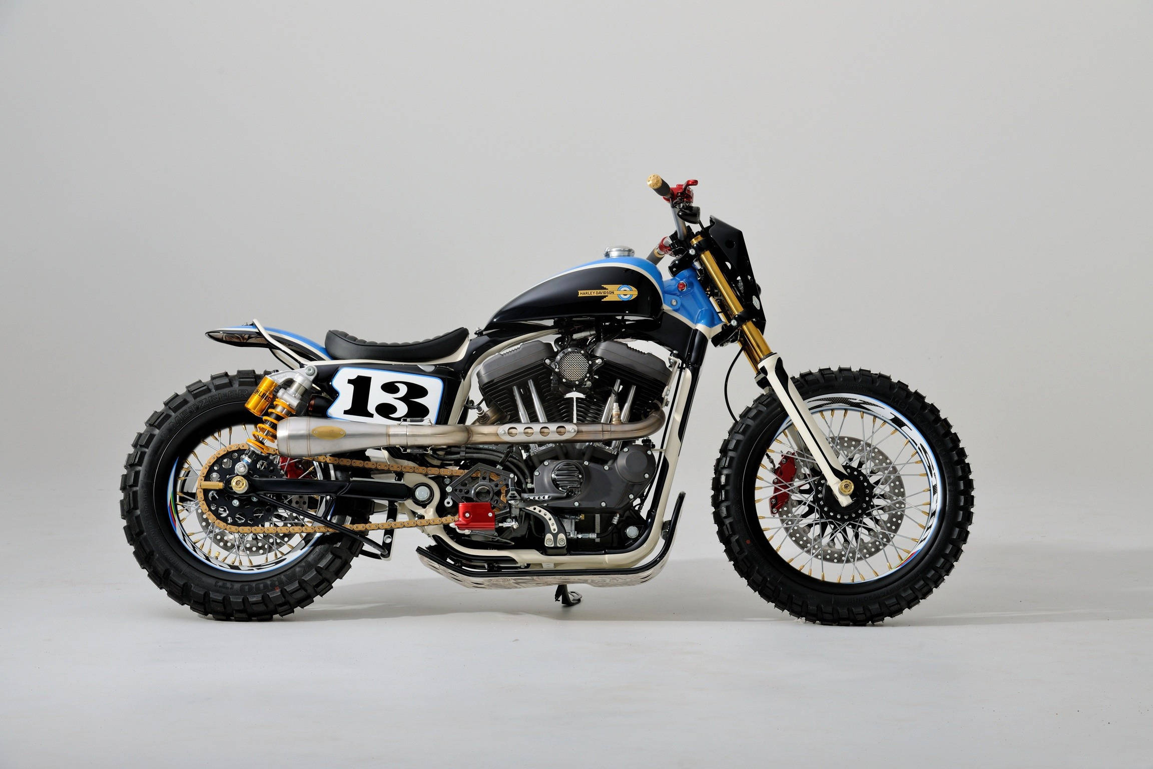 Harley Davidson, number 13, blue and black, Full HD Desktop Wallpaper