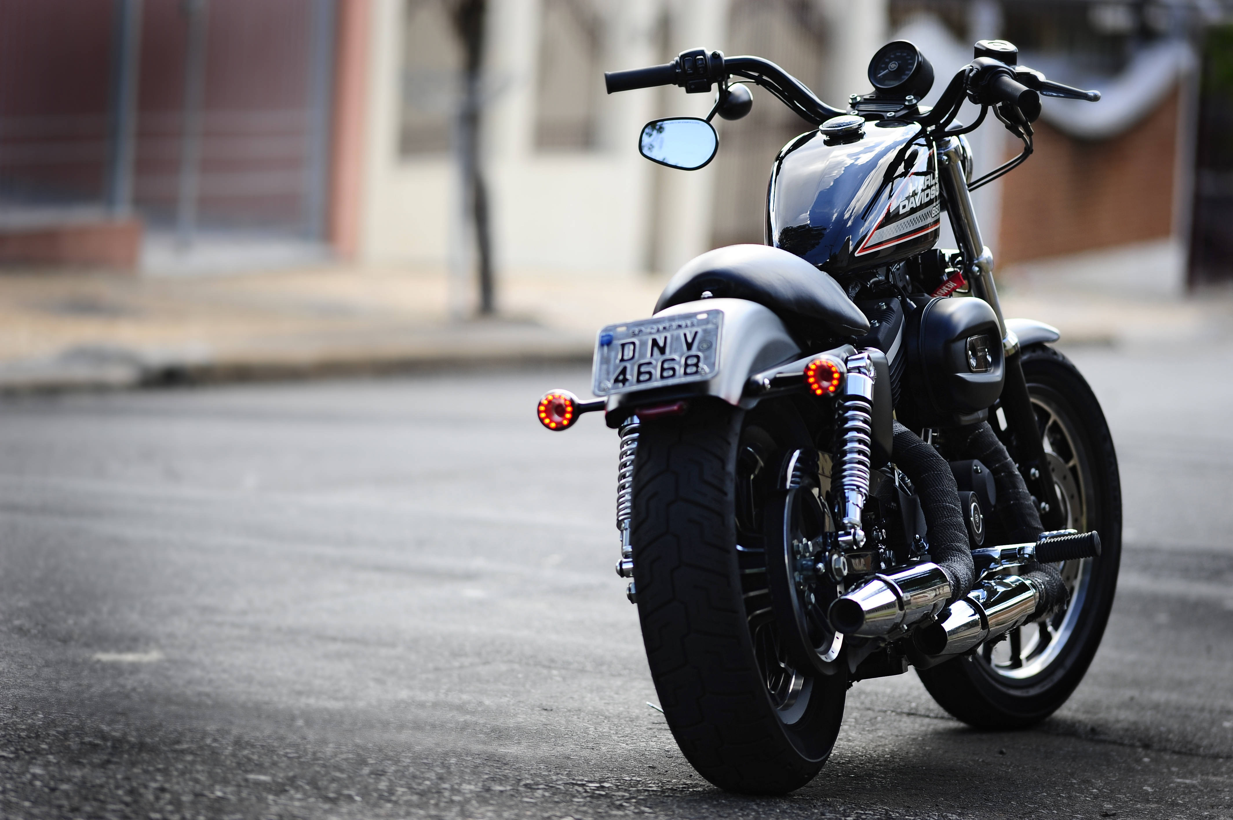 Harley Davidson, black motorcycle, chrome accents, 4K Desktop Wallpaper