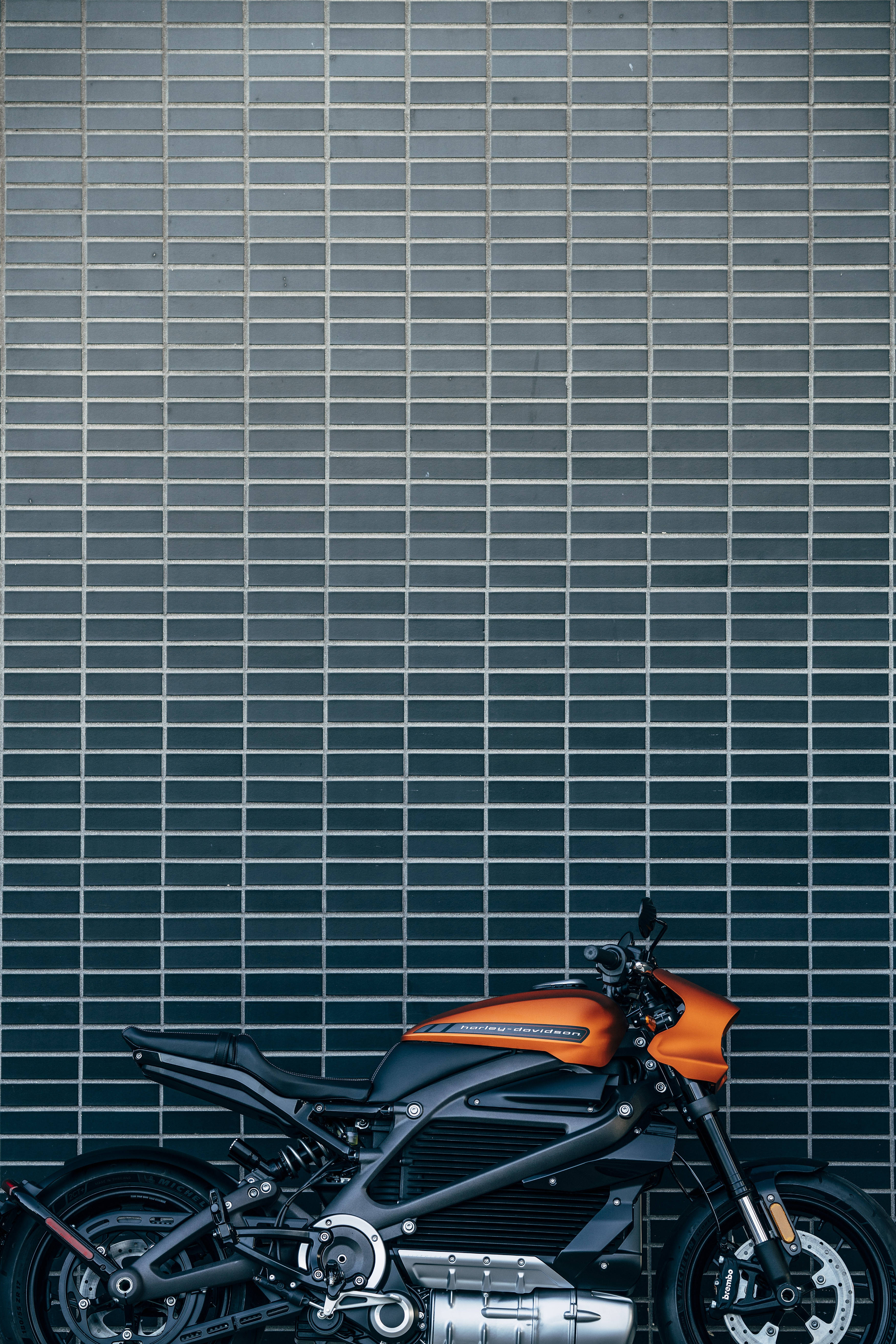 Orange Harley Davidson, electric motorcycle, orange and black, 5K Phone Wallpaper