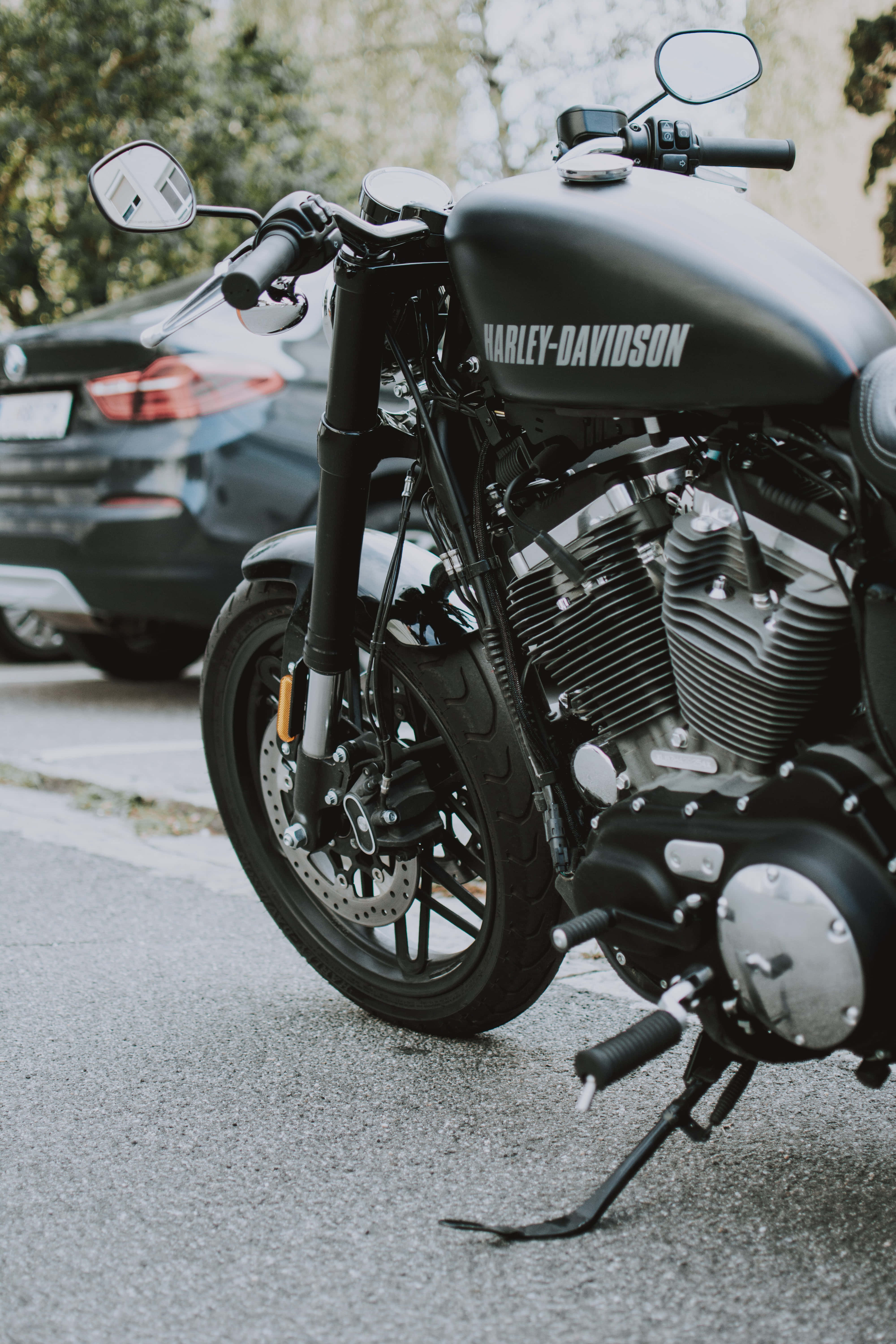 Harley Davidson HD, matte black, motorcycle, 5K Phone Wallpaper