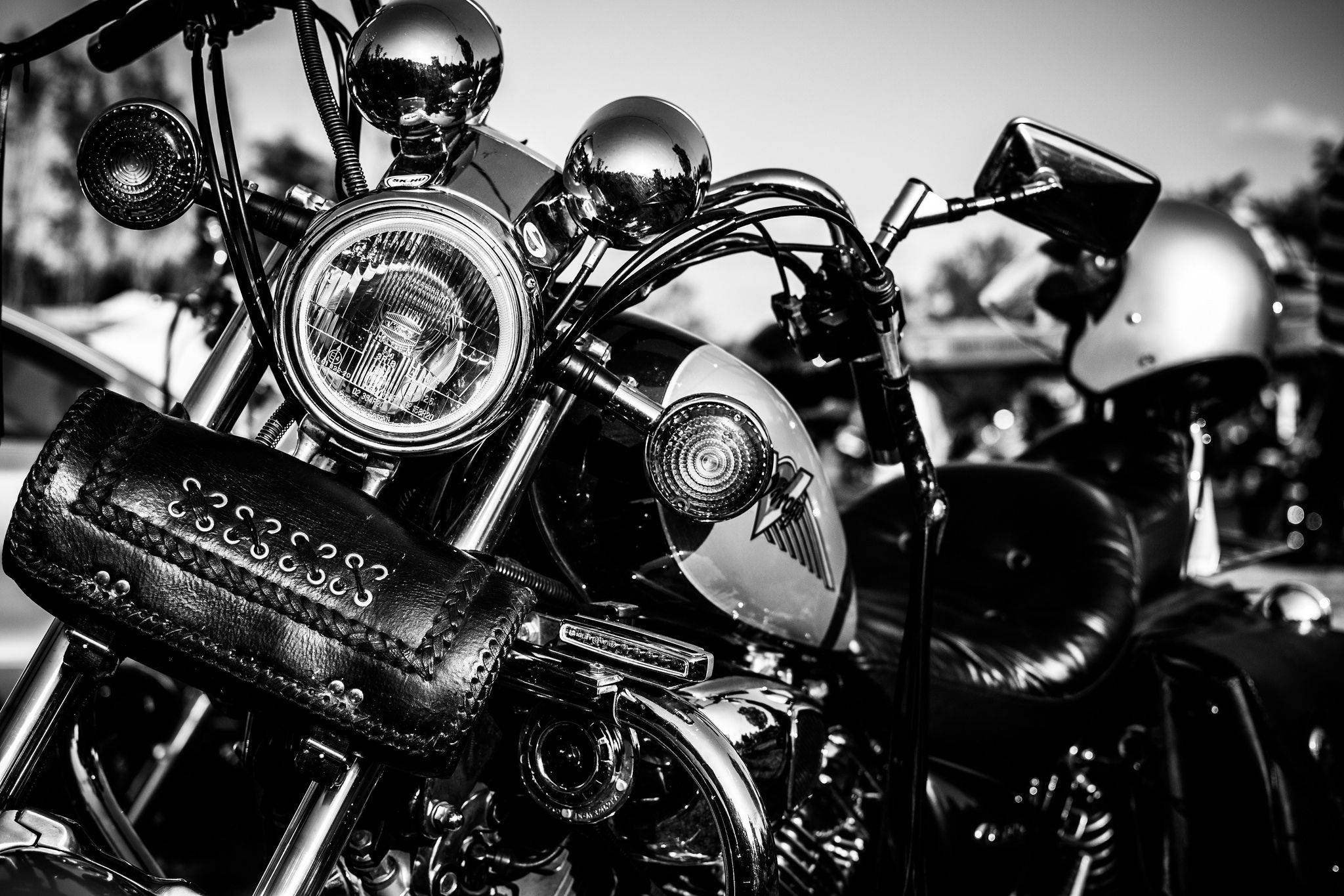 Harley Davidson, monochrome, chrome front end, Full HD Desktop Wallpaper