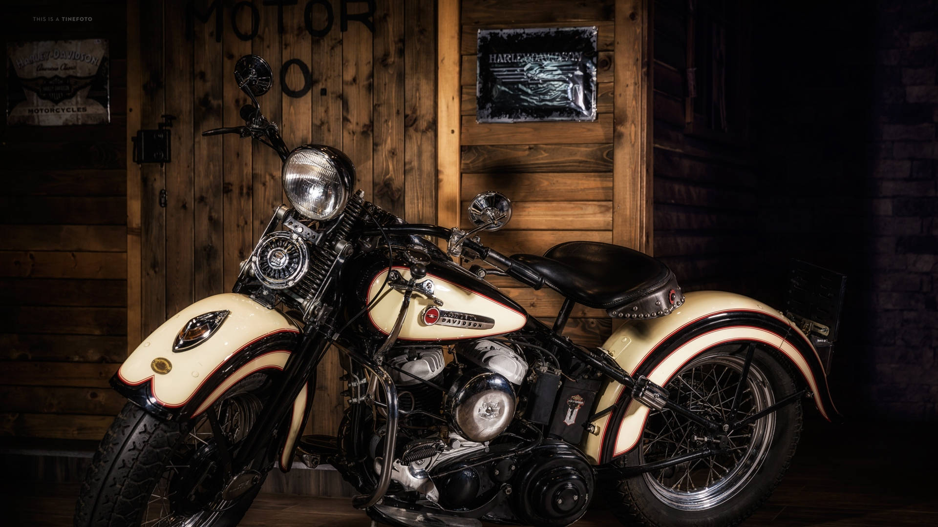 Harley Davidson Logo, classic motorbike, cream and black, Full HD Desktop Wallpaper