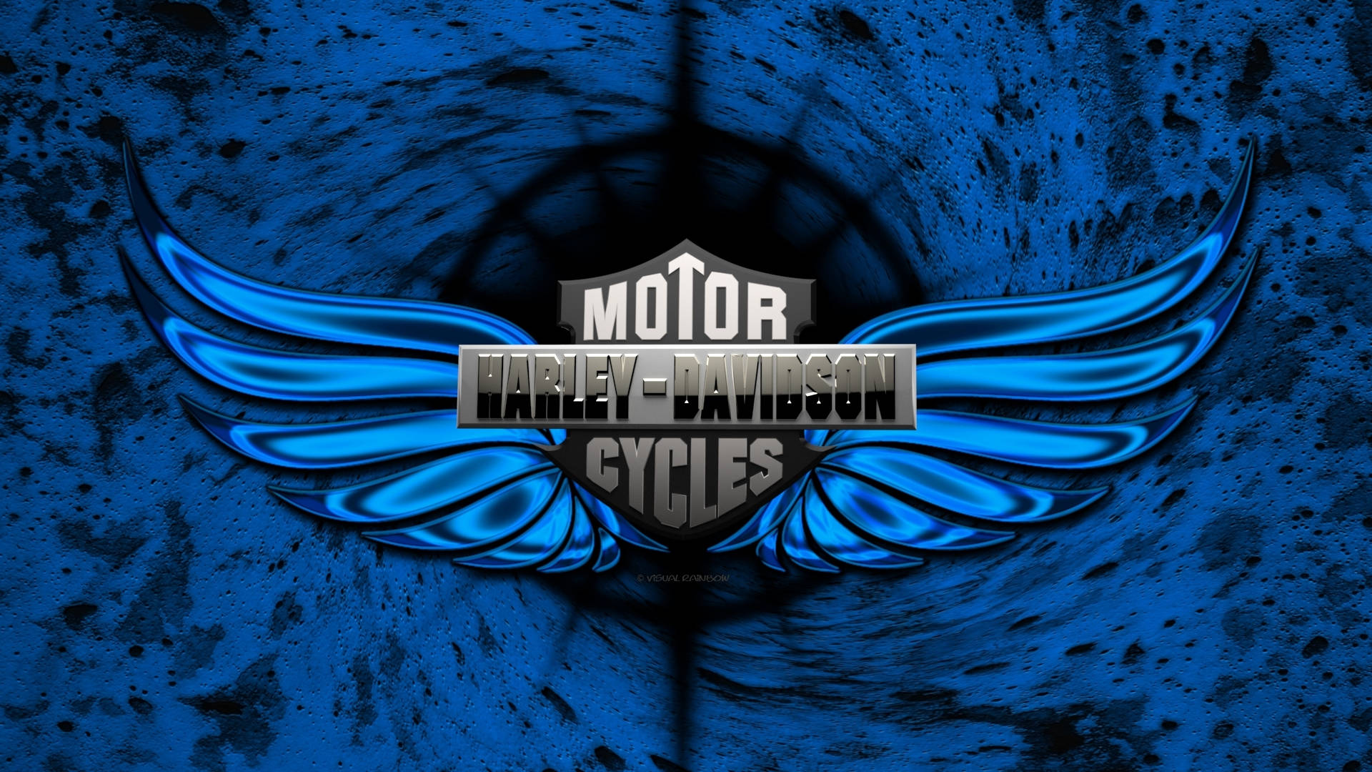Harley Davidson Logo, blue wings, glowing blue wings, Full HD Desktop Wallpaper