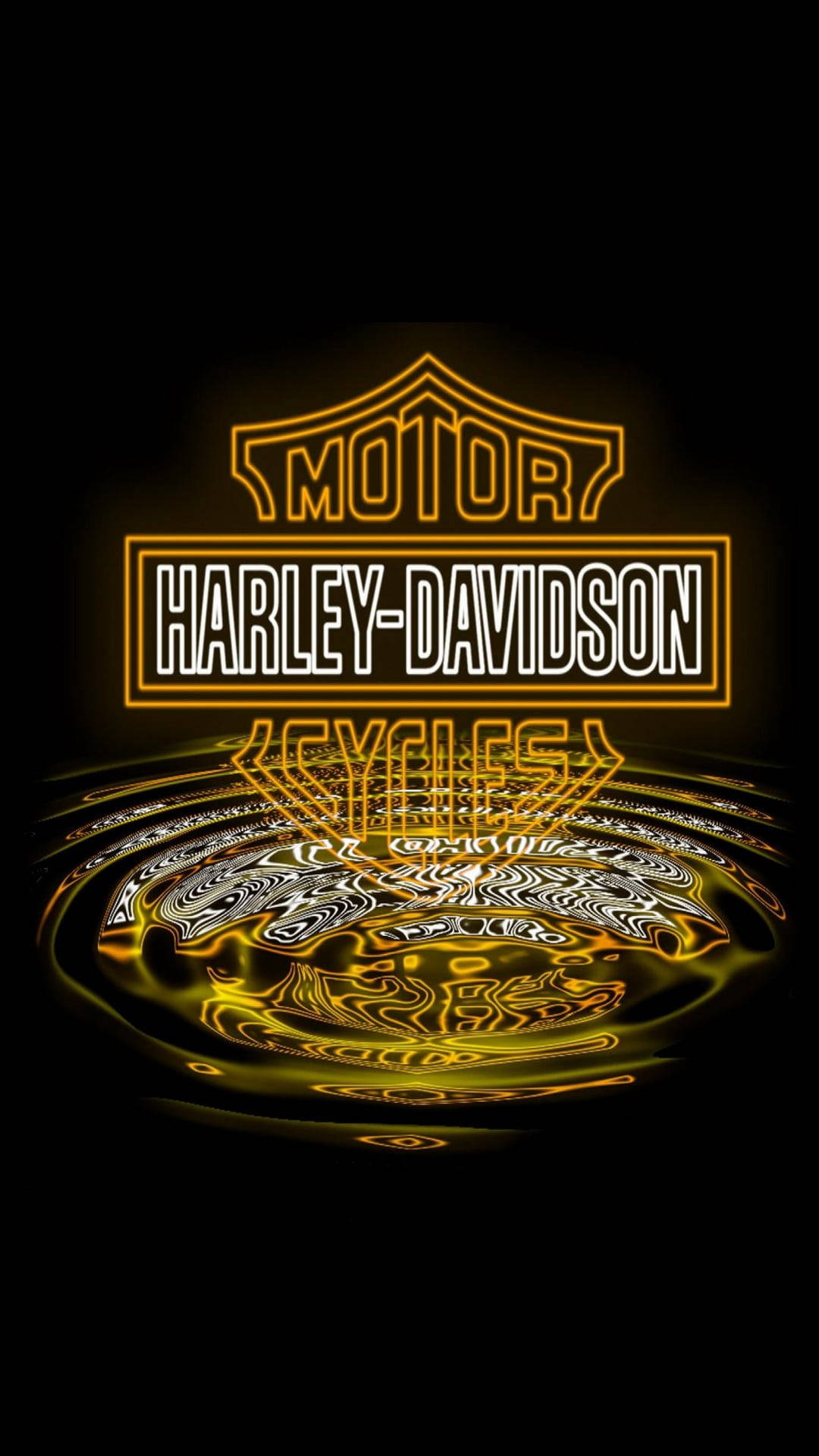 Harley Davidson Logo, neon yellow, golden liquid surface, Full HD Phone Wallpaper