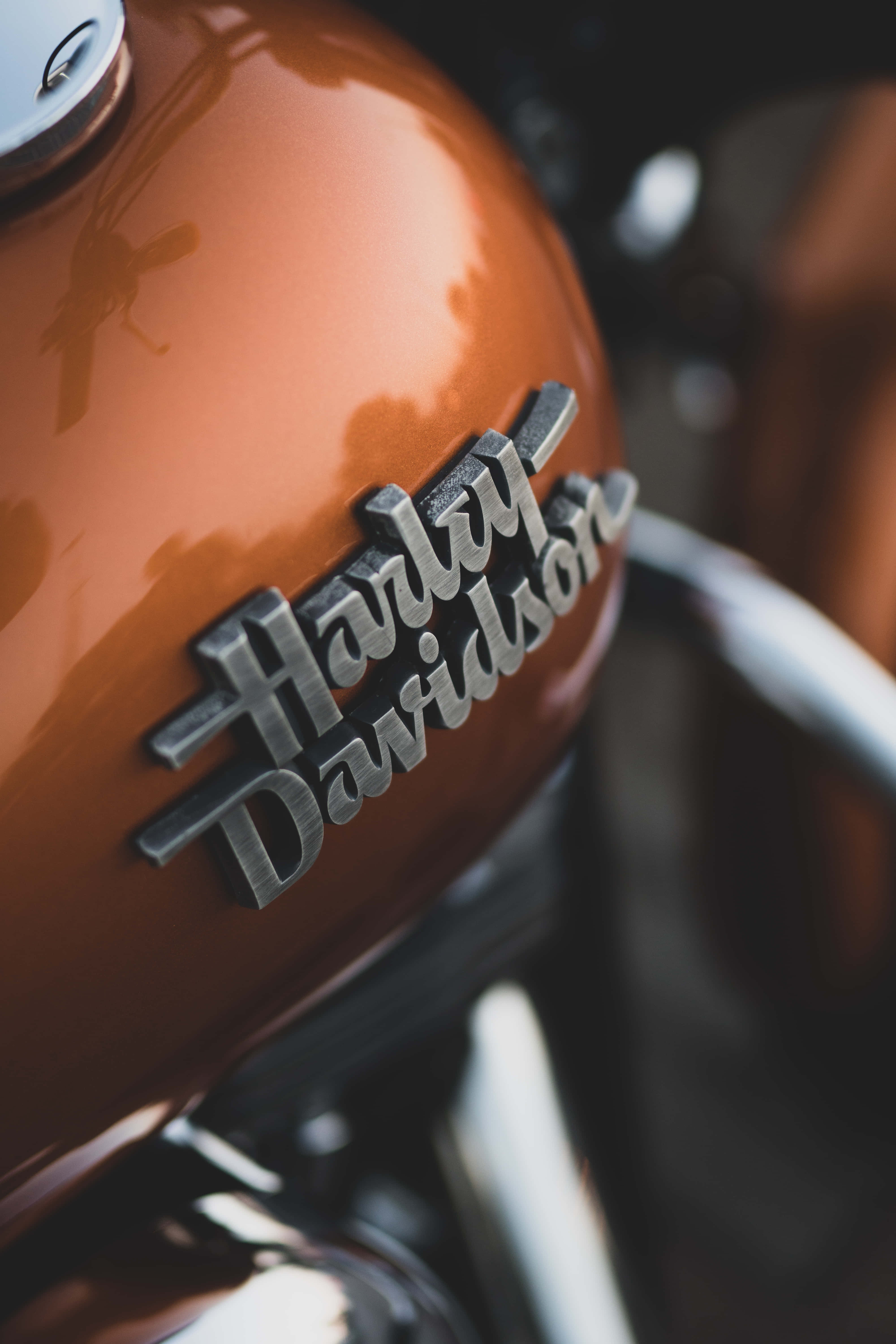Harley Davidson HD Logo, glossy copper, motorcycle tank, 5K Phone Wallpaper