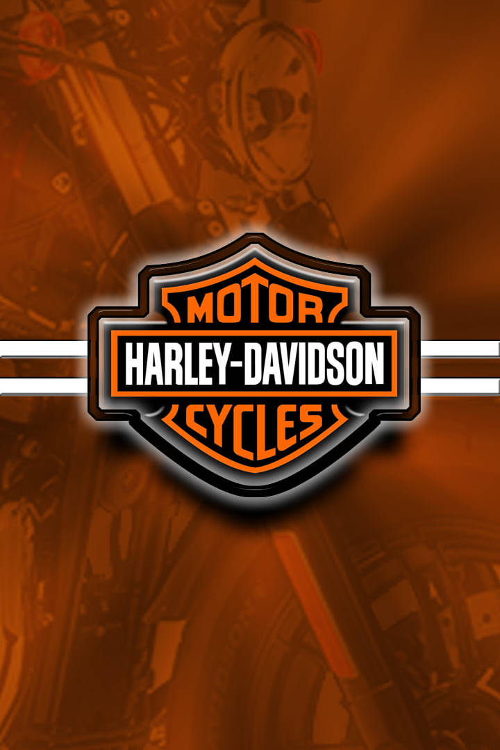 Harley-Davidson logo, white stripes, blurred orange motorcycle background, SD Phone Wallpaper