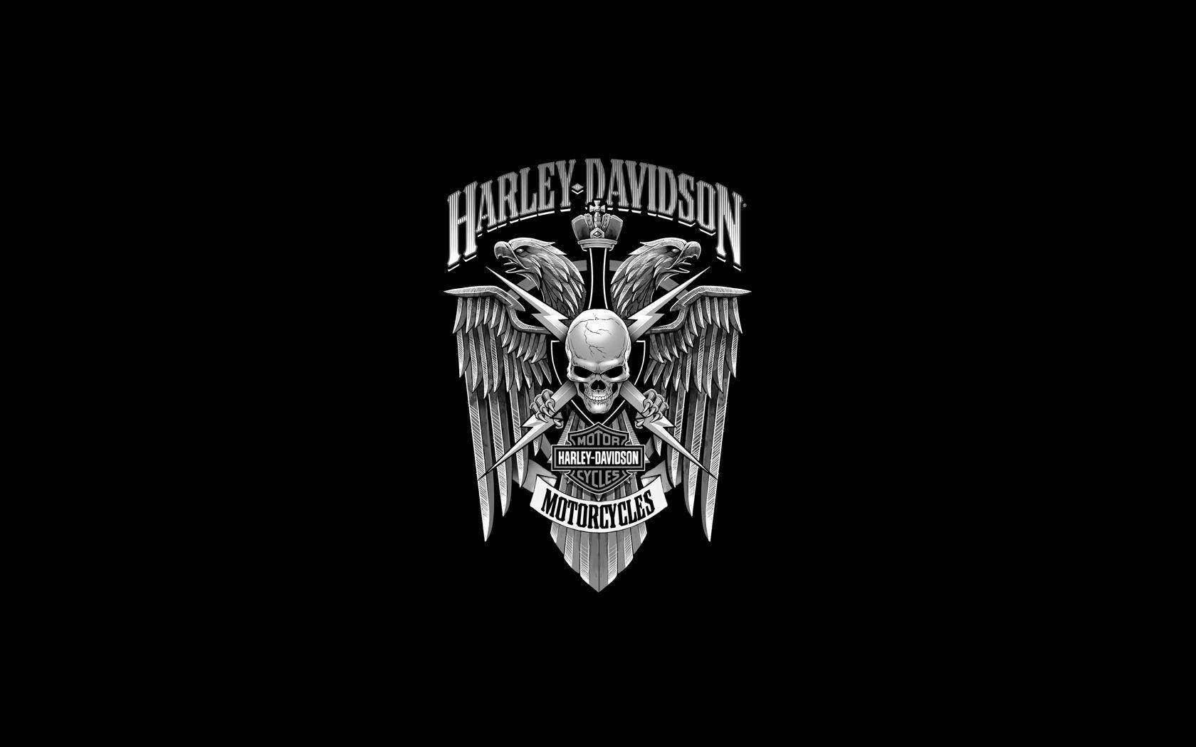 Harley Davidson Logo, skull with wings, crossed swords, HD Desktop Wallpaper