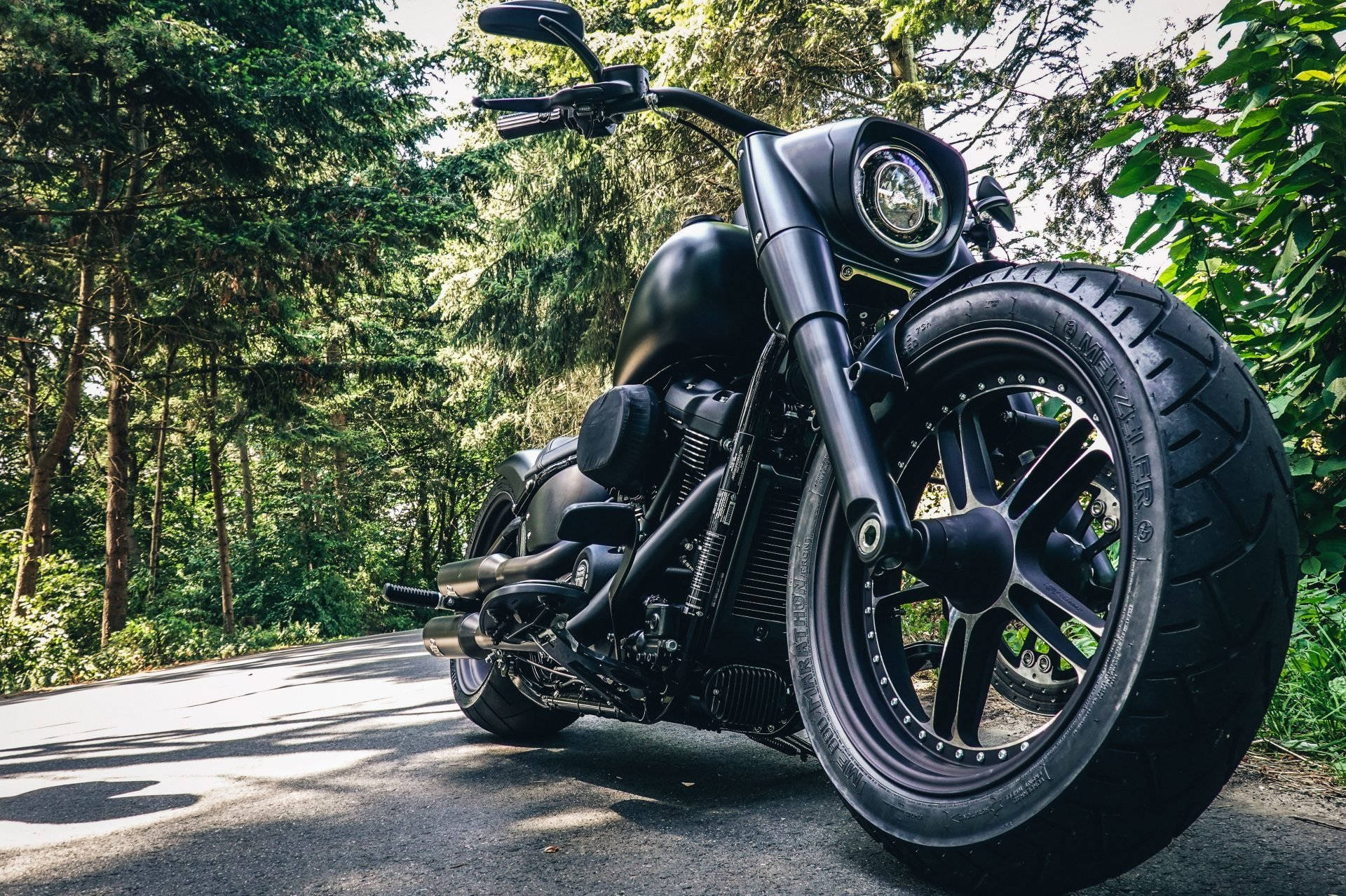 Harley Davidson Logo, chopper motorbike, matte black, Full HD Desktop Wallpaper