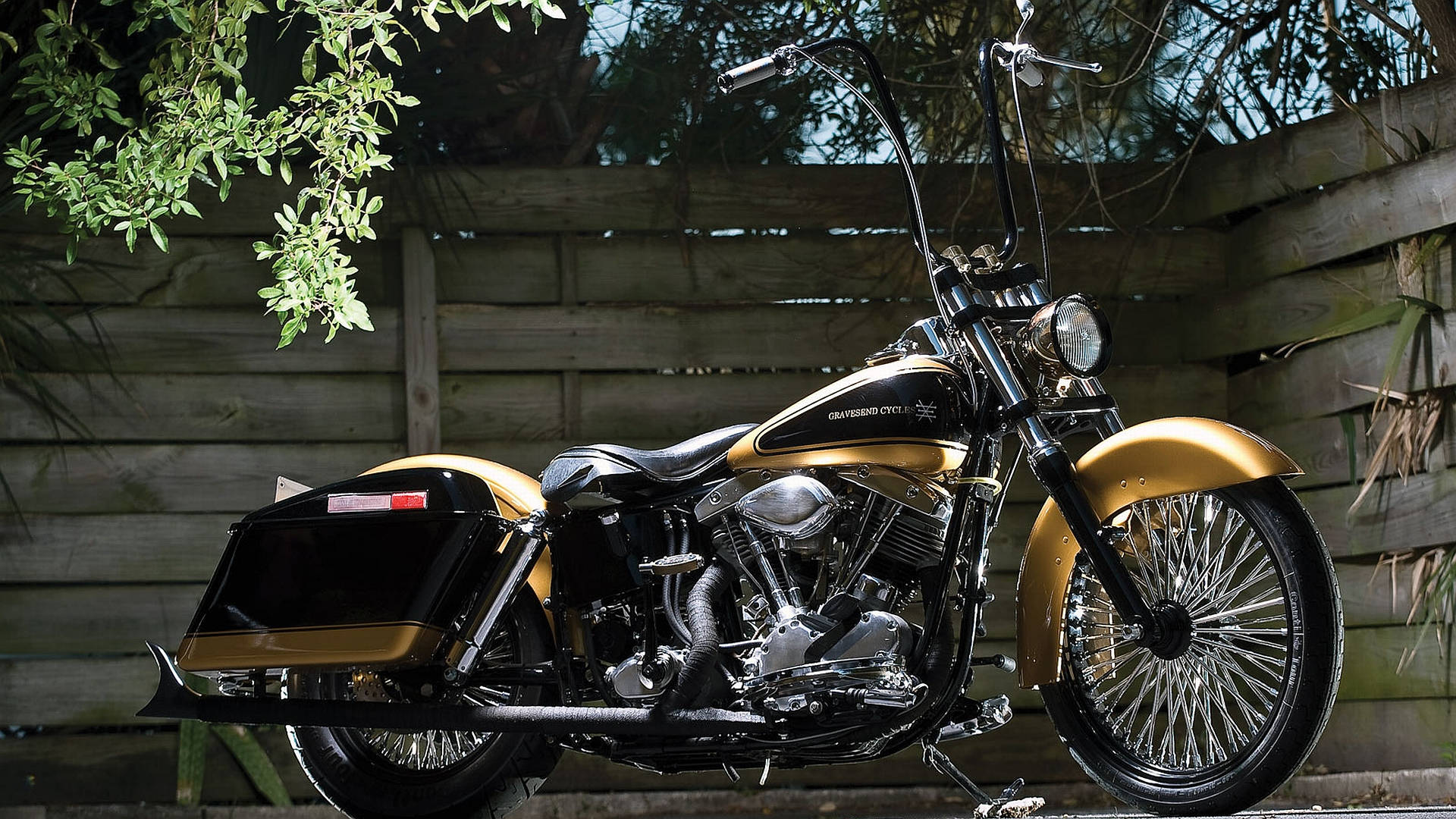 Harley Davidson Logo, vintage motorbike, gold and black, Full HD Desktop Wallpaper