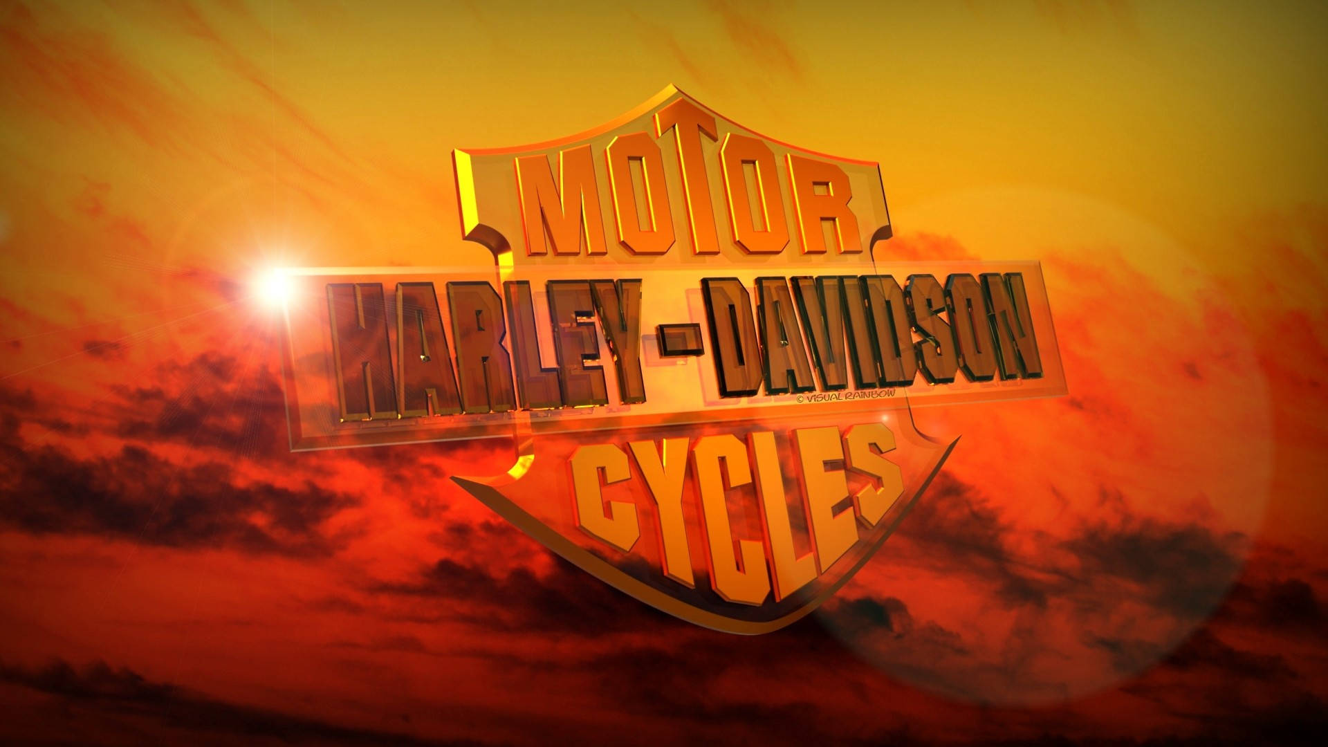Harley Davidson Logo, sunset, 3D, Full HD Desktop Wallpaper