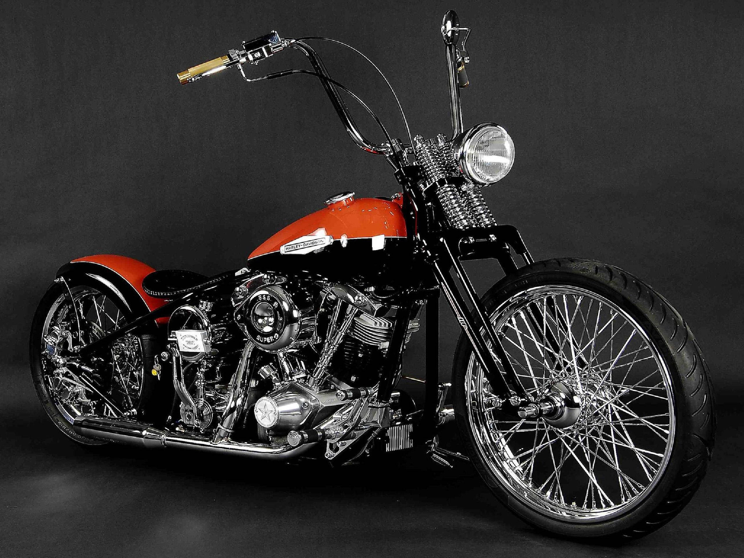 Harley Davidson, custom chopper motorcycle, red fuel tank, 2K Desktop Wallpaper