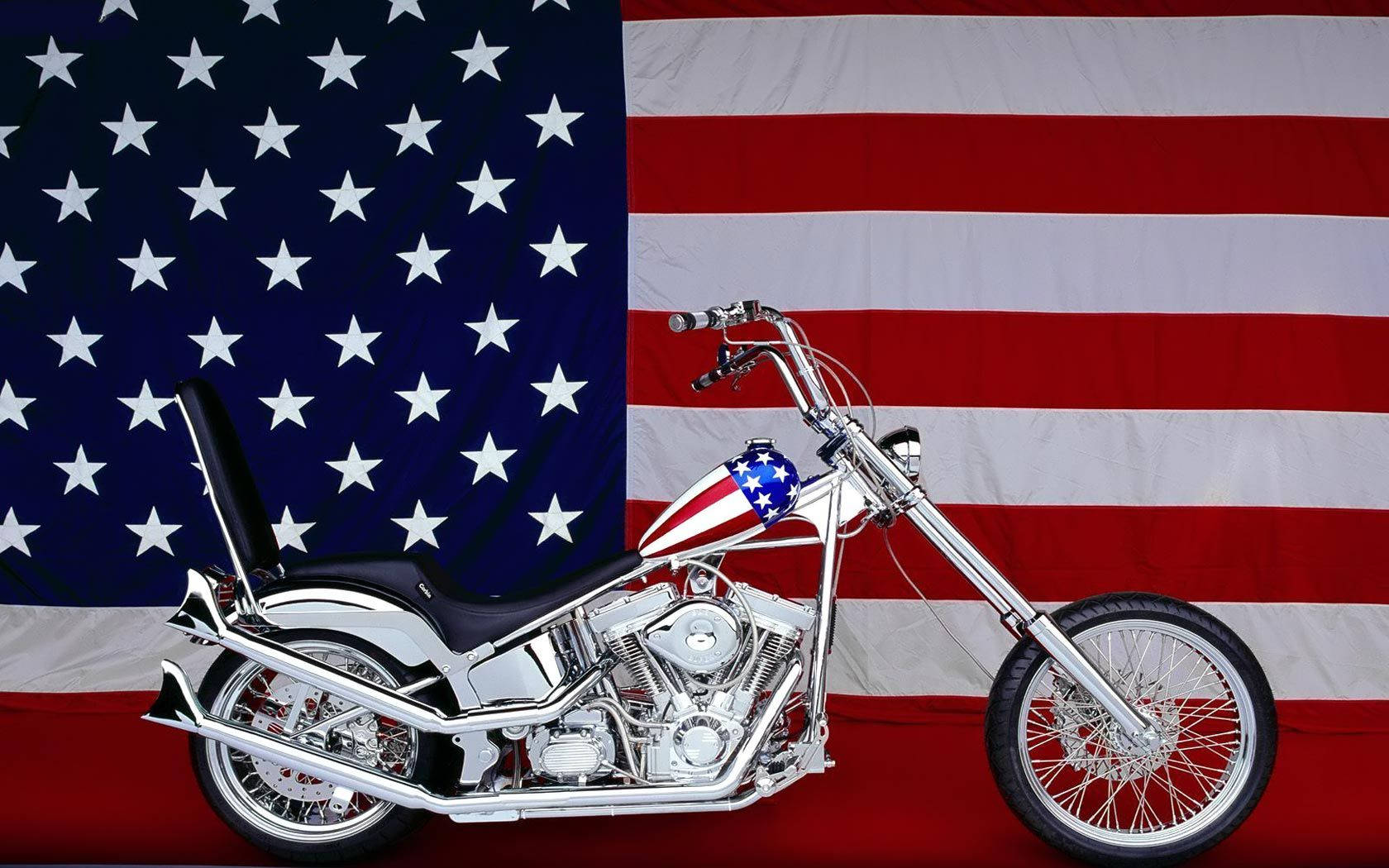 Harley Davidson, American flag motif, chrome chopper, HD Desktop Wallpaper