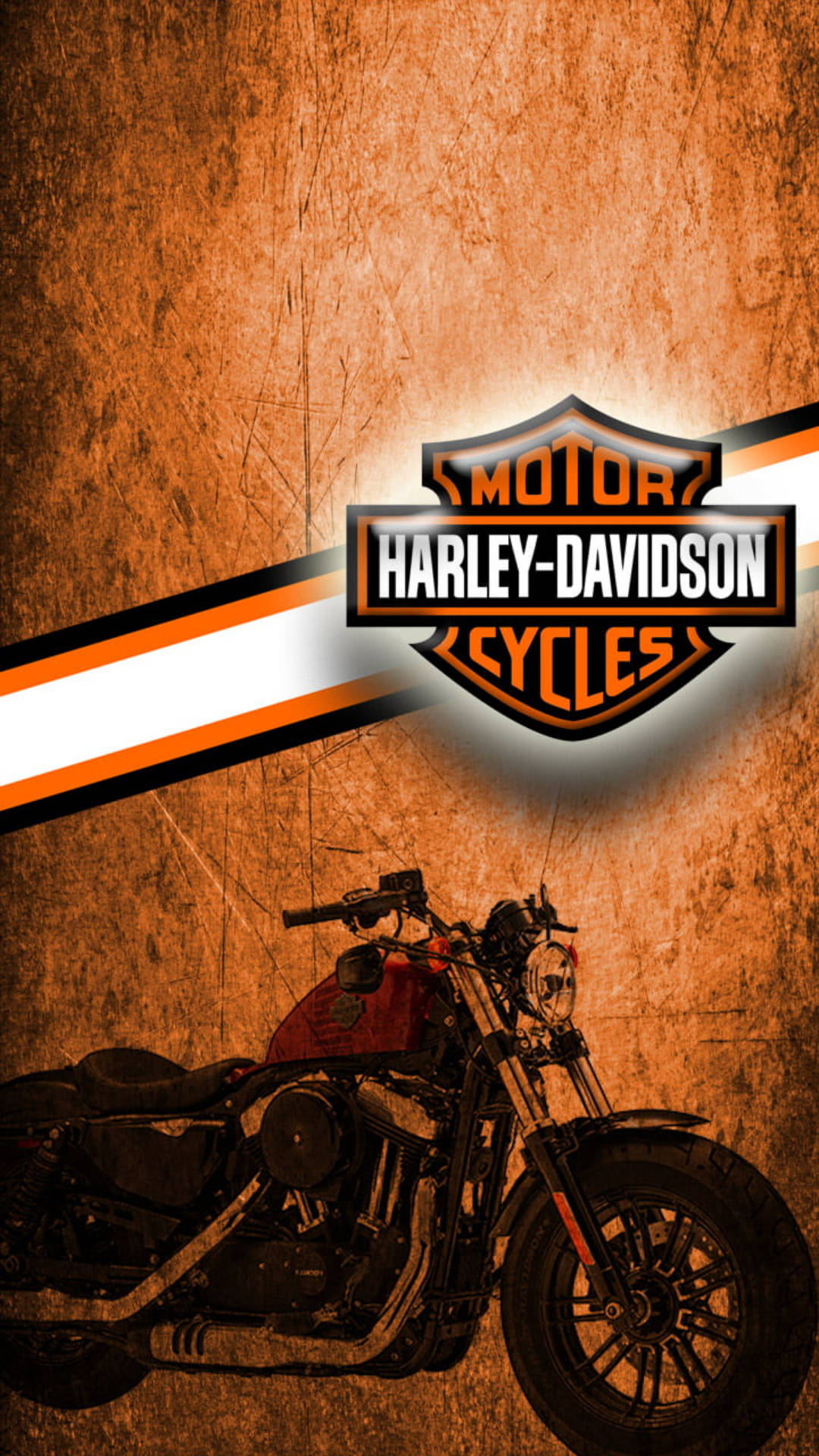 Harley Davidson Mobile, Grunge Orange, red fuel tank, Full HD Phone Wallpaper