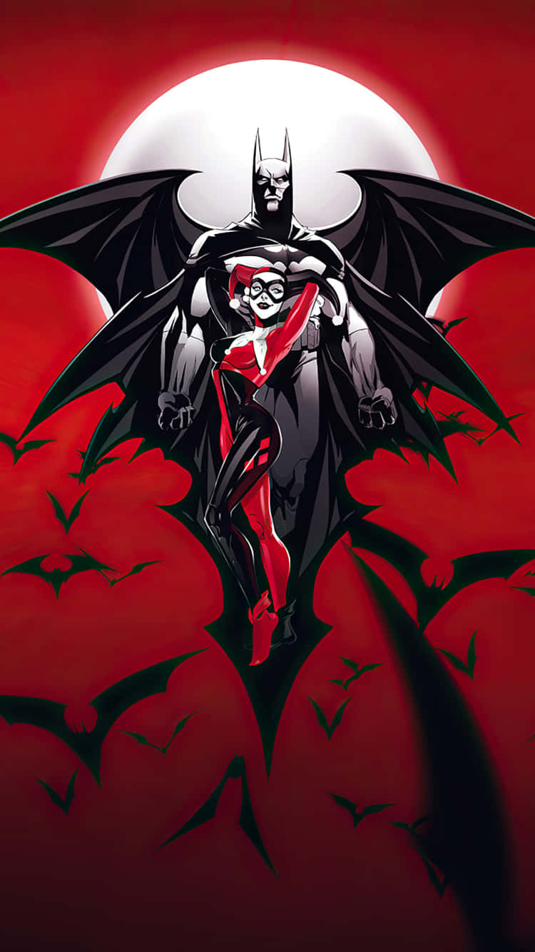 Batman, Harley Quinn, blood red sky, HD Phone Wallpaper