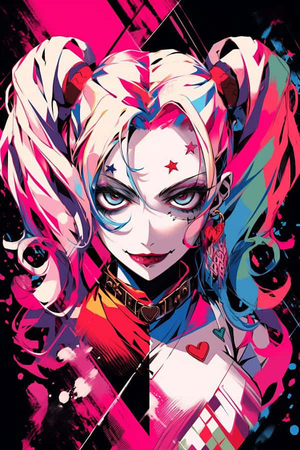 Harley Quinn, pink blue hair, star tattoos, SD Phone Wallpaper