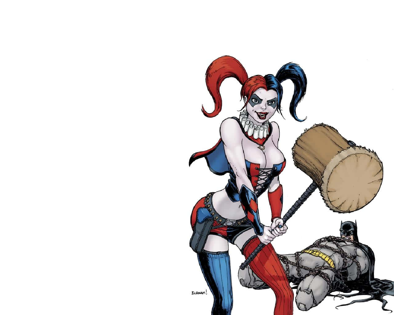 Harley Quinn, Batman, wooden mallet, HD Desktop Wallpaper