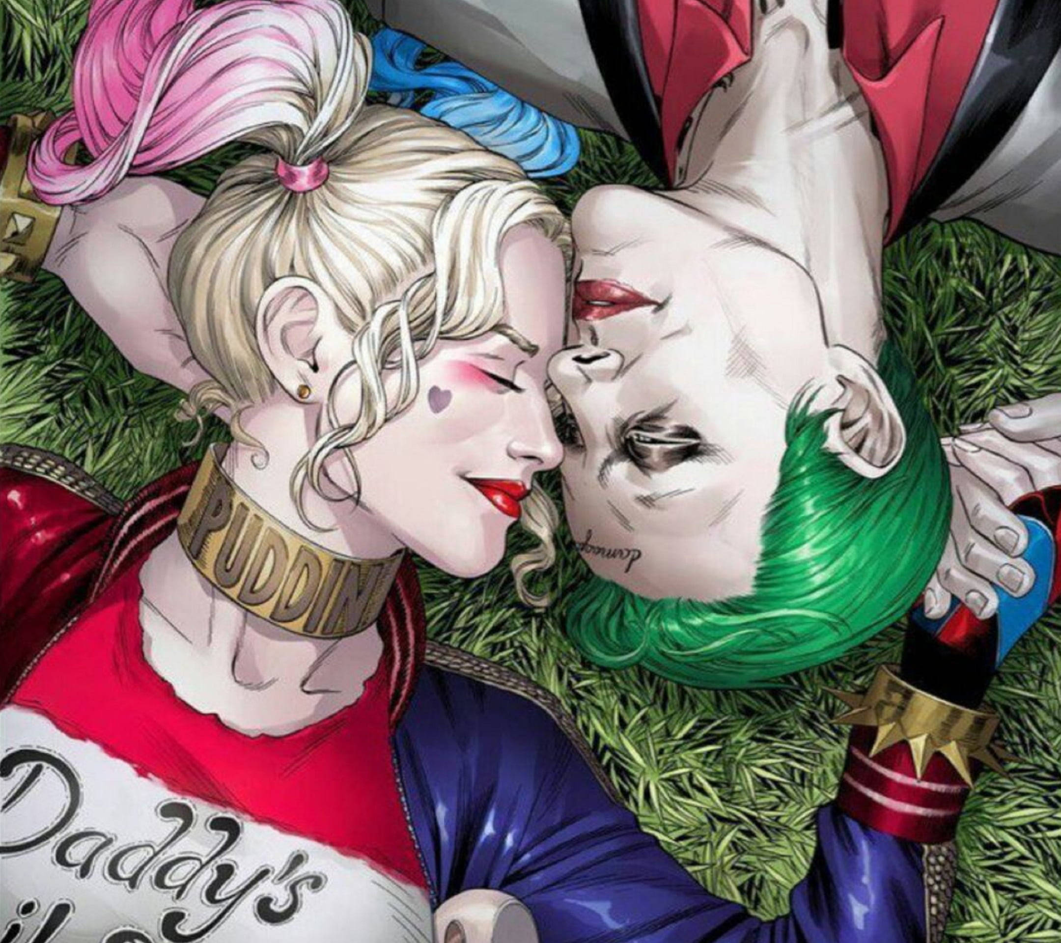 Harley Quinn, Joker, grass, Full HD Desktop Wallpaper