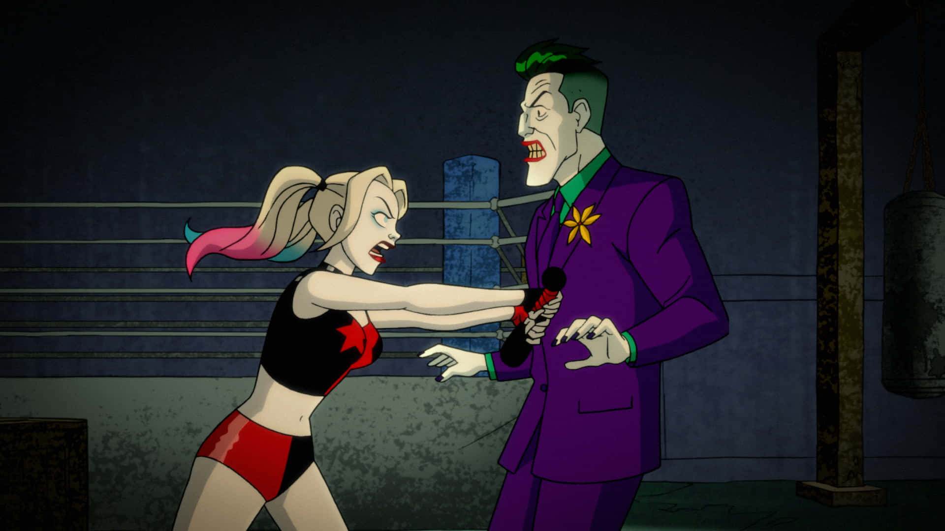 Harley Quinn, Joker, boxing ring, Full HD Desktop Wallpaper