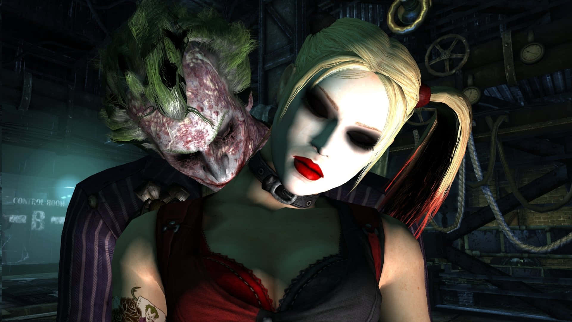 Harley Quinn, Joker, red lingerie, Full HD Desktop Wallpaper