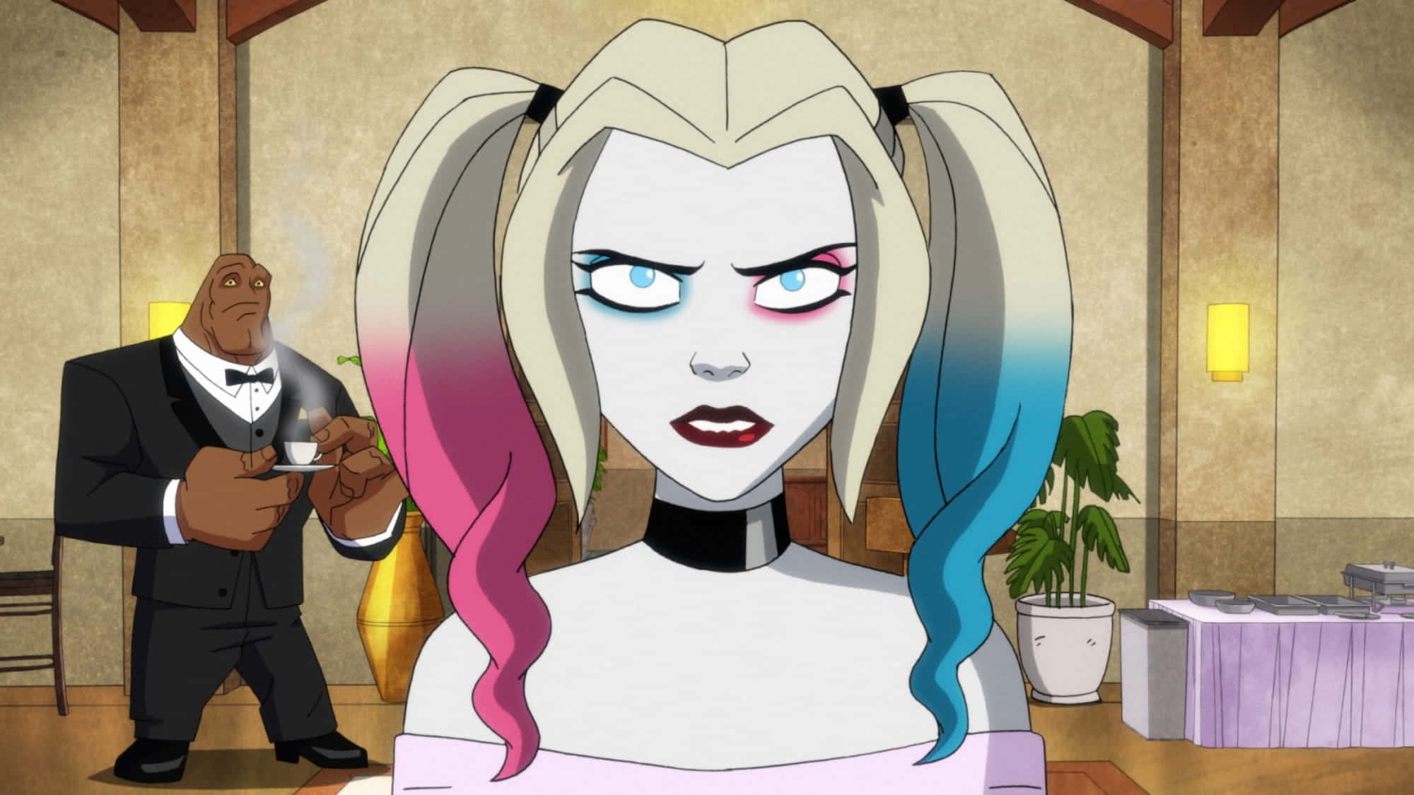 Harley Quinn, pink and blue pigtails, animated series, Full HD Desktop Wallpaper