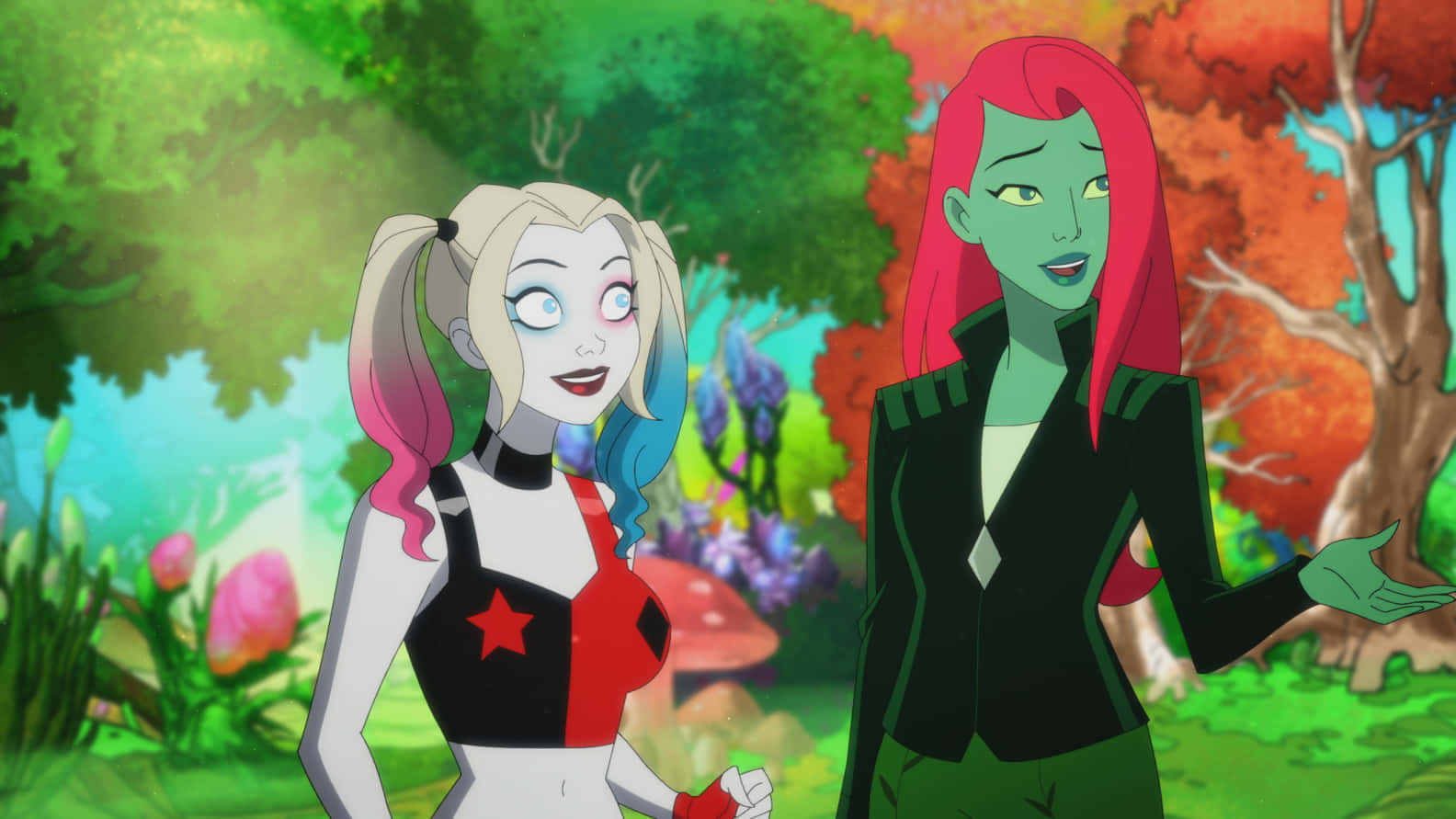 Harley Quinn, Poison Ivy, animated forest, HD Desktop Wallpaper