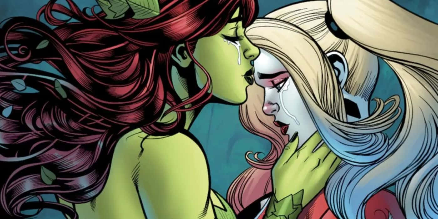 Harley Quinn, Poison Ivy, intimate moment, HD Desktop Wallpaper