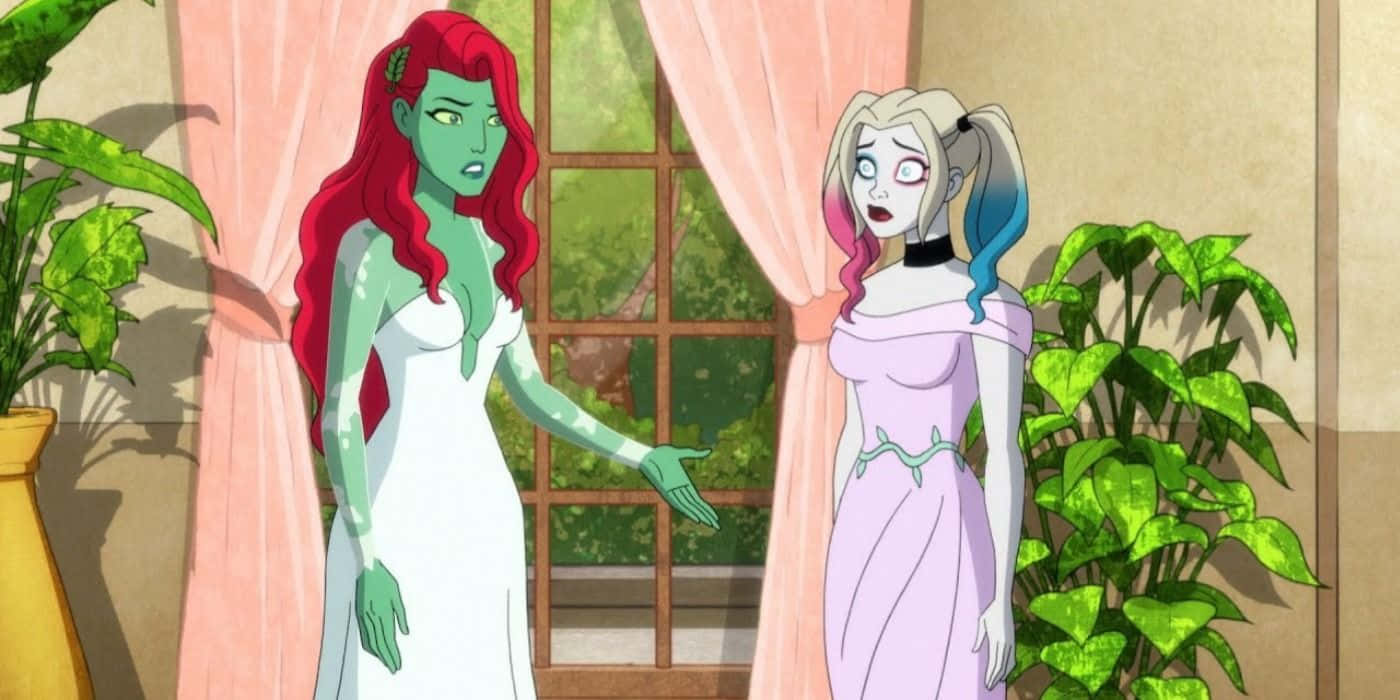 Harley Quinn, Poison Ivy, lavender dress, HD Desktop Wallpaper