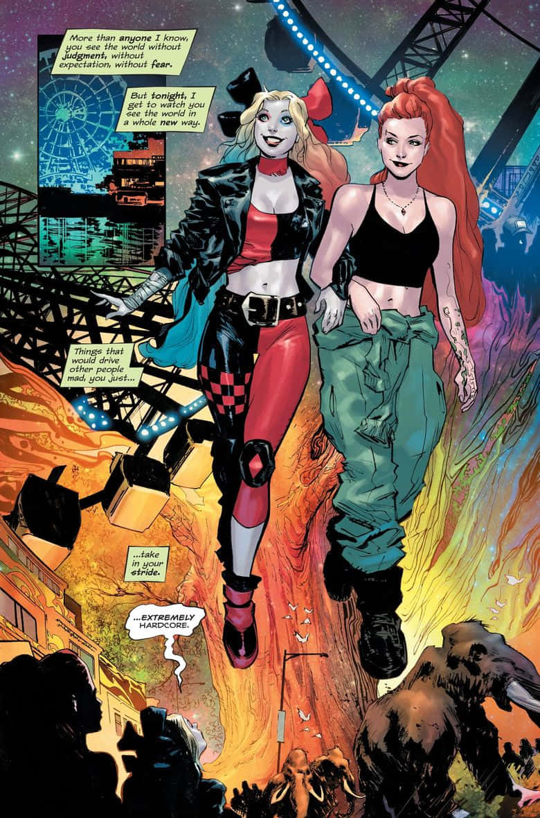 Harley Quinn, Poison Ivy, neon signs, SD Phone Wallpaper
