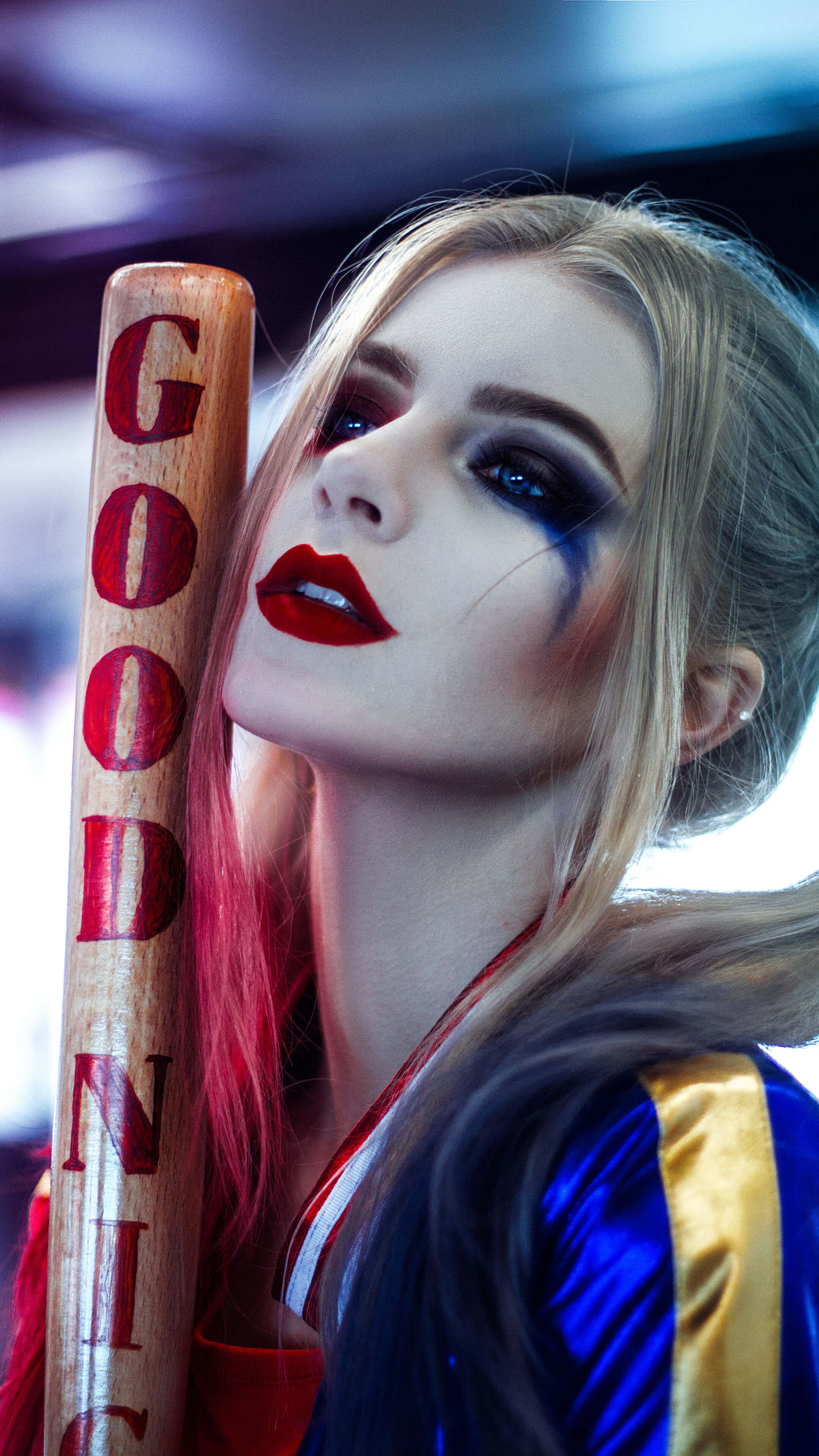 Harley Quinn, cosplay, baseball bat, 4K Phone Wallpaper