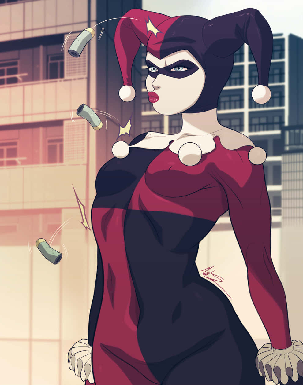 Harley Quinn, jester outfit, iconic mallet, SD Phone Wallpaper