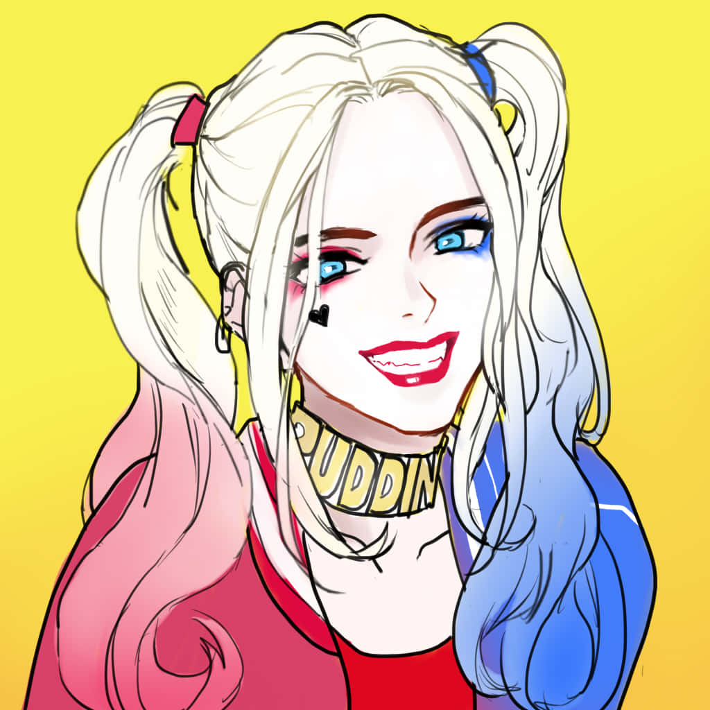 Harley Quinn, blonde pigtails, blue and pink hair, SD Desktop Wallpaper