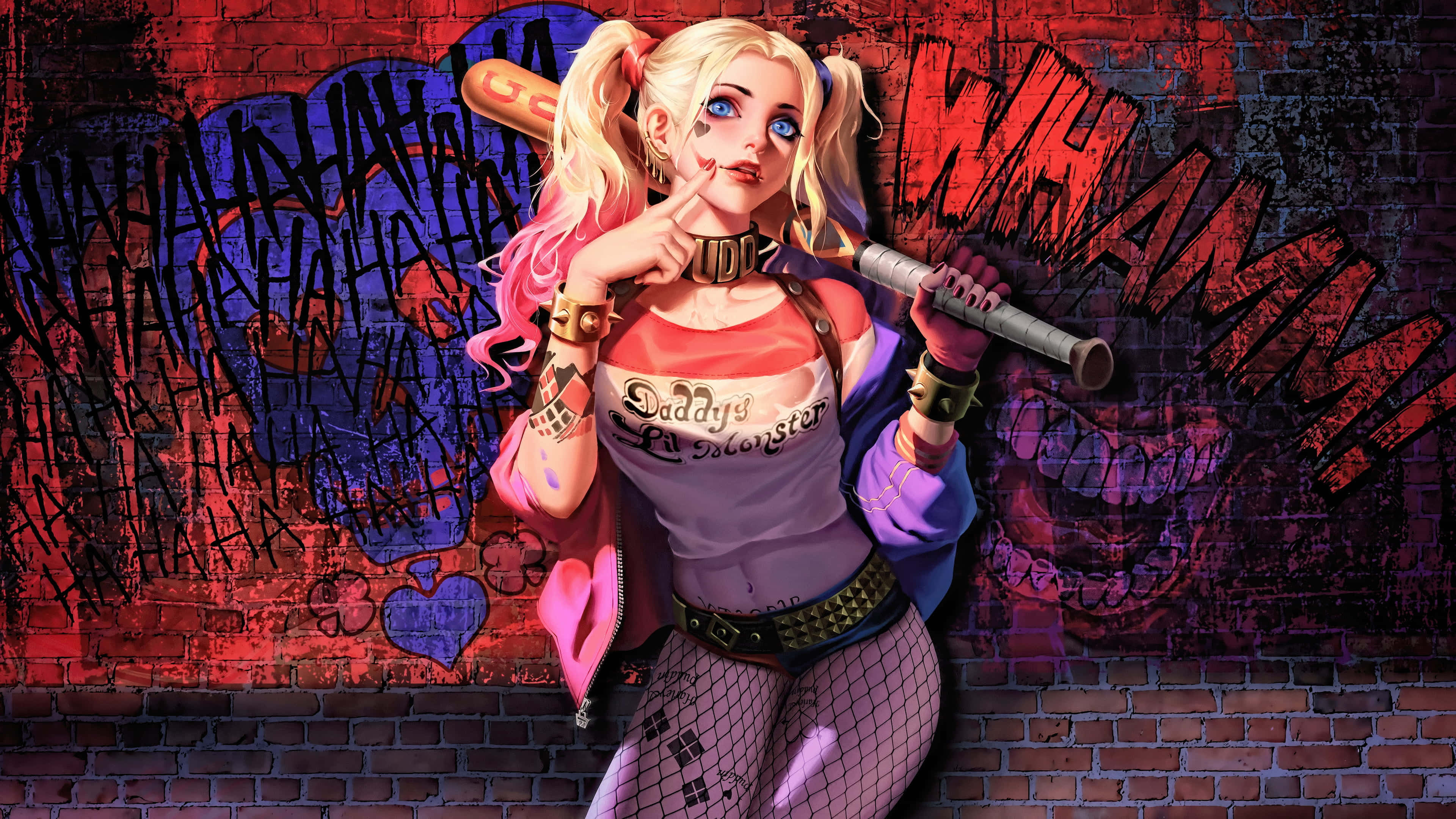 Harley Quinn, Arkham City, baseball bat, 4K Desktop Wallpaper