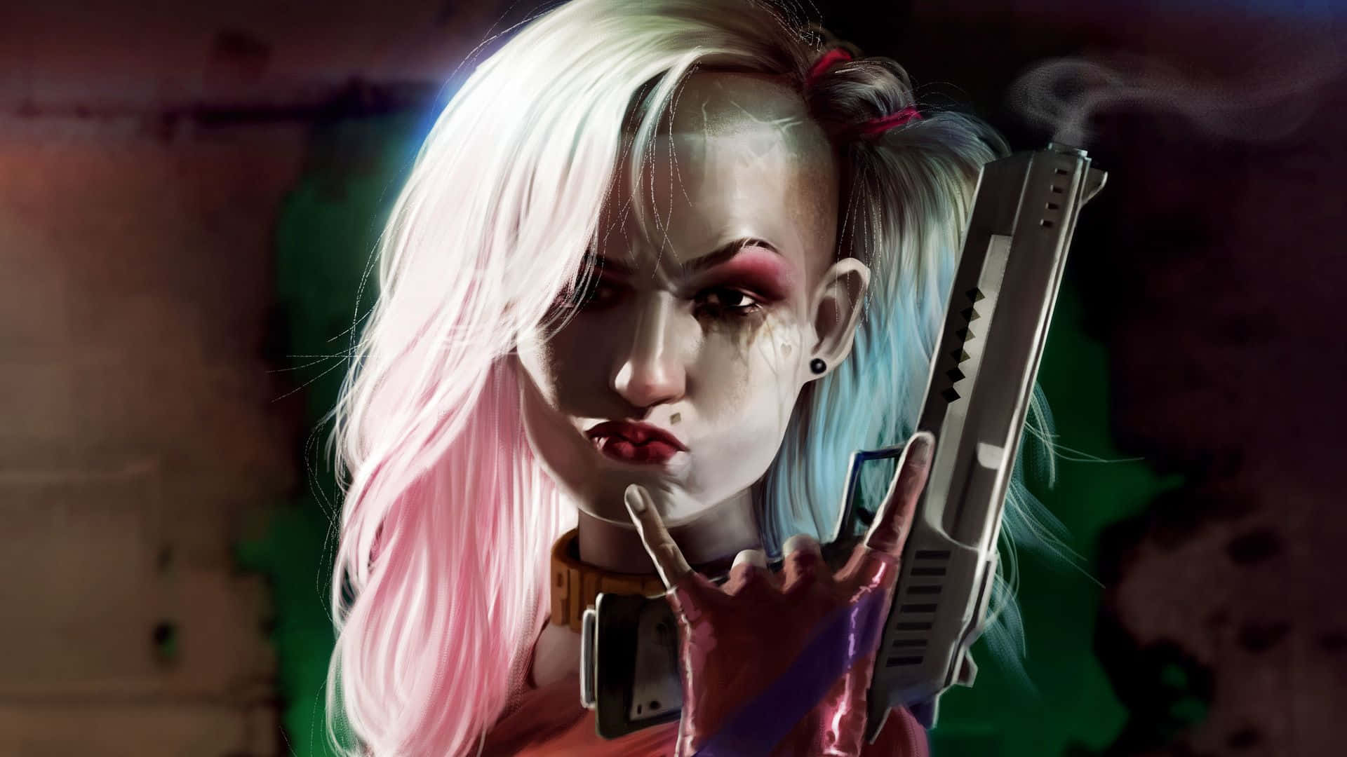 Harley Quinn, Arkham City, pink and blue hair, Full HD Desktop Wallpaper