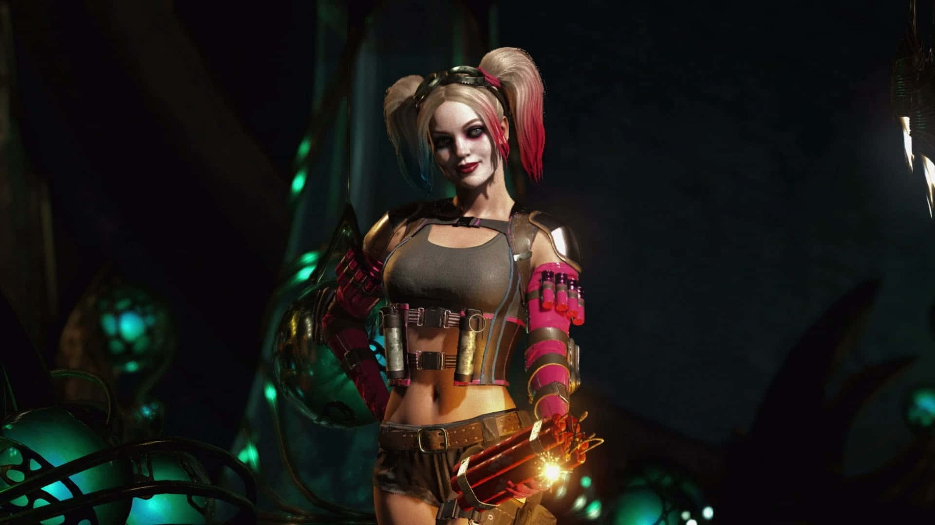 Harley Quinn, Arkham City, neon-green dungeon, Full HD Desktop Wallpaper