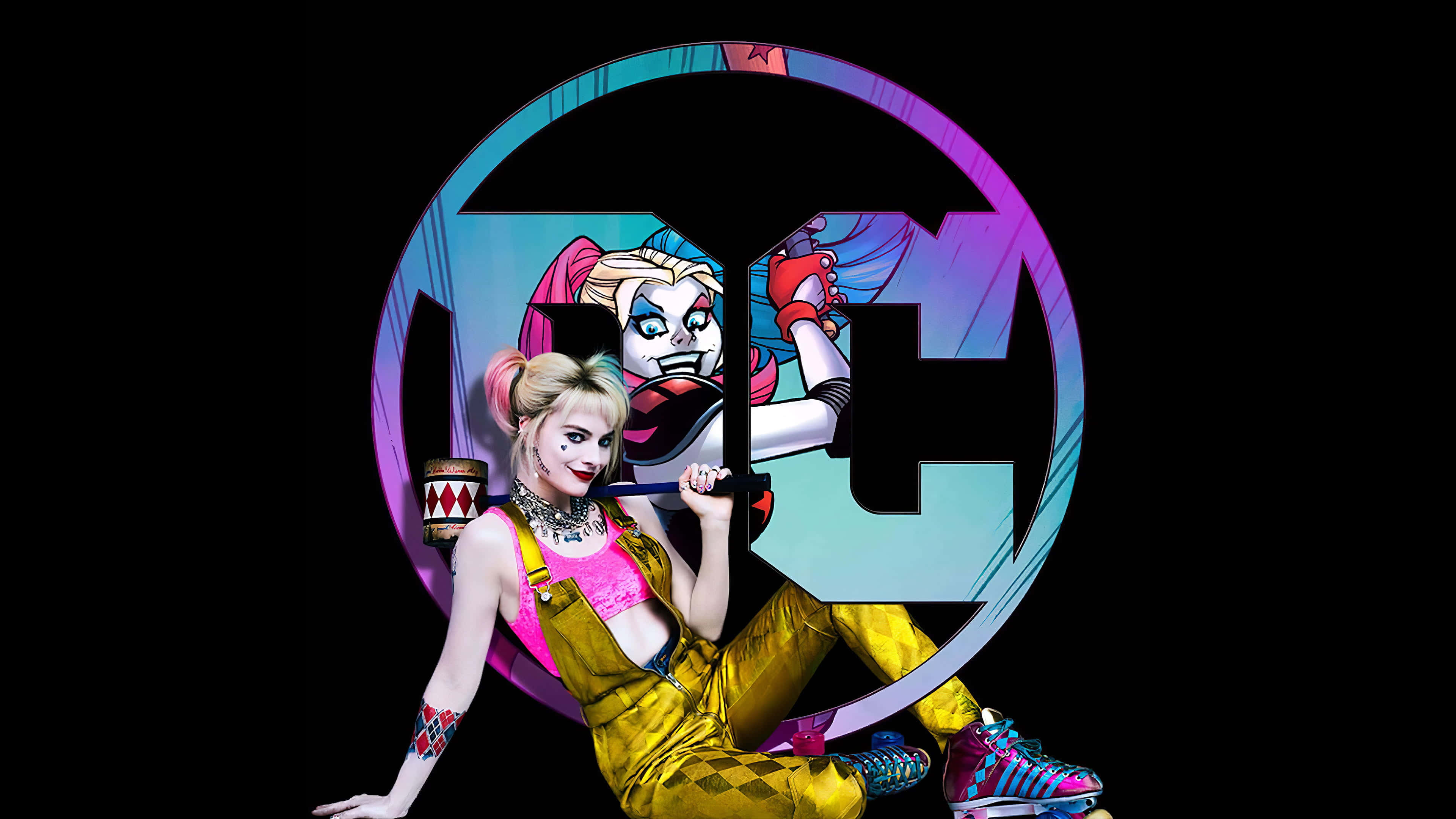 Harley Quinn, Arkham City, vibrant yellow overalls, 4K Desktop Wallpaper
