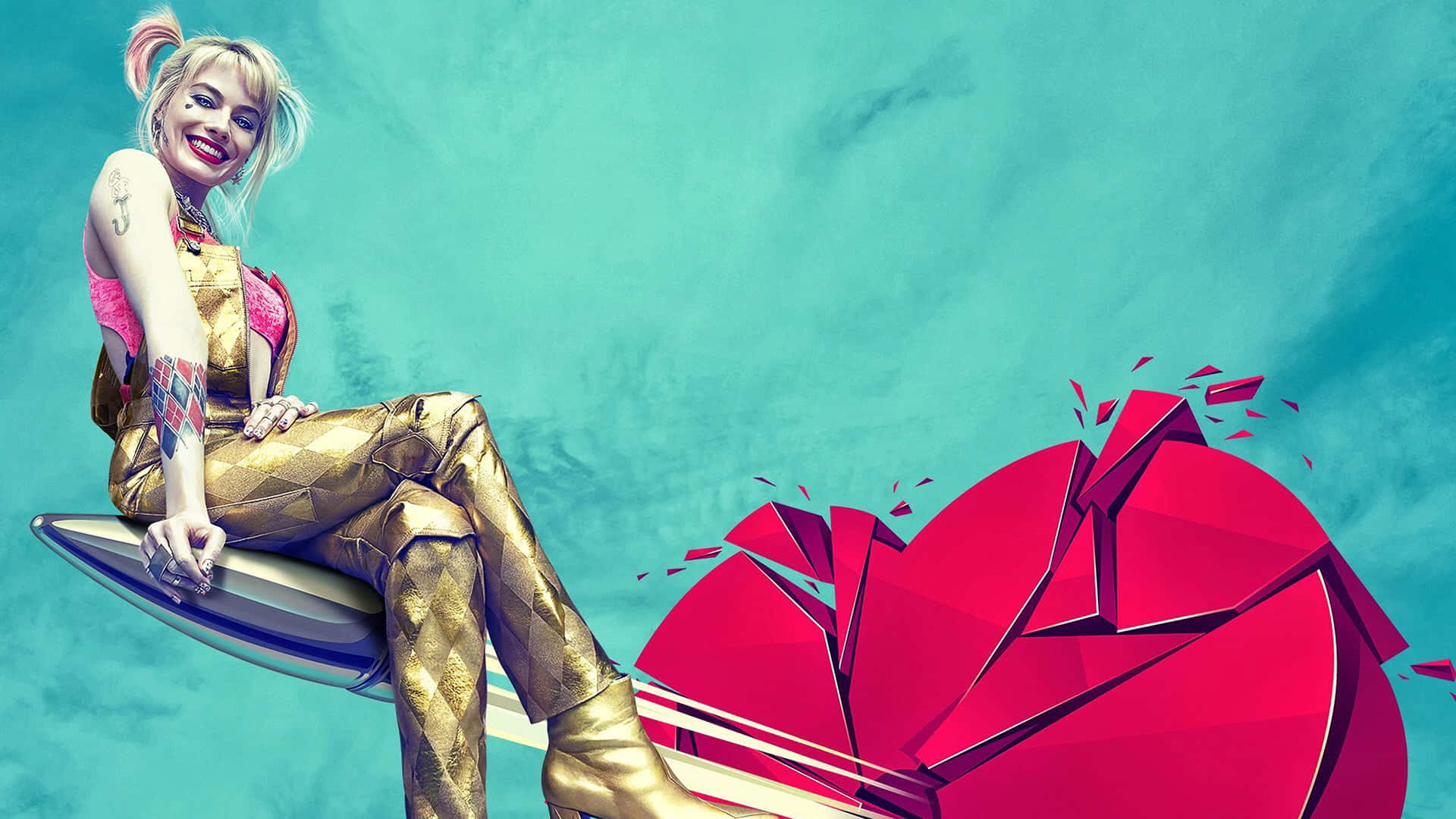 Harley Quinn, Arkham City, gold diamond-patterned outfit, Full HD Desktop Wallpaper