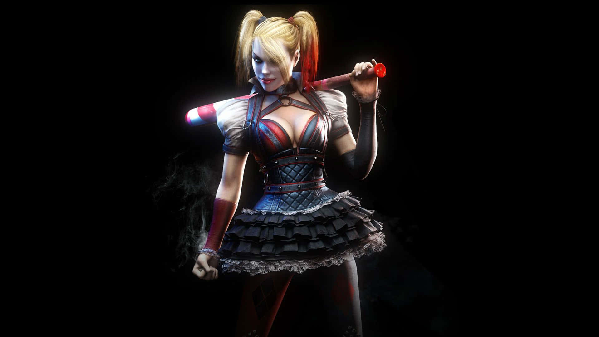 Harley Quinn, Arkham City, black background, Full HD Desktop Wallpaper