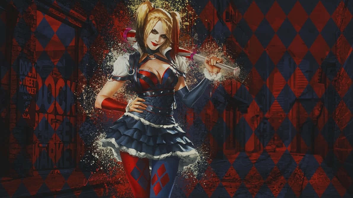 Harley Quinn, Arkham City, jester outfit, SD Desktop Wallpaper