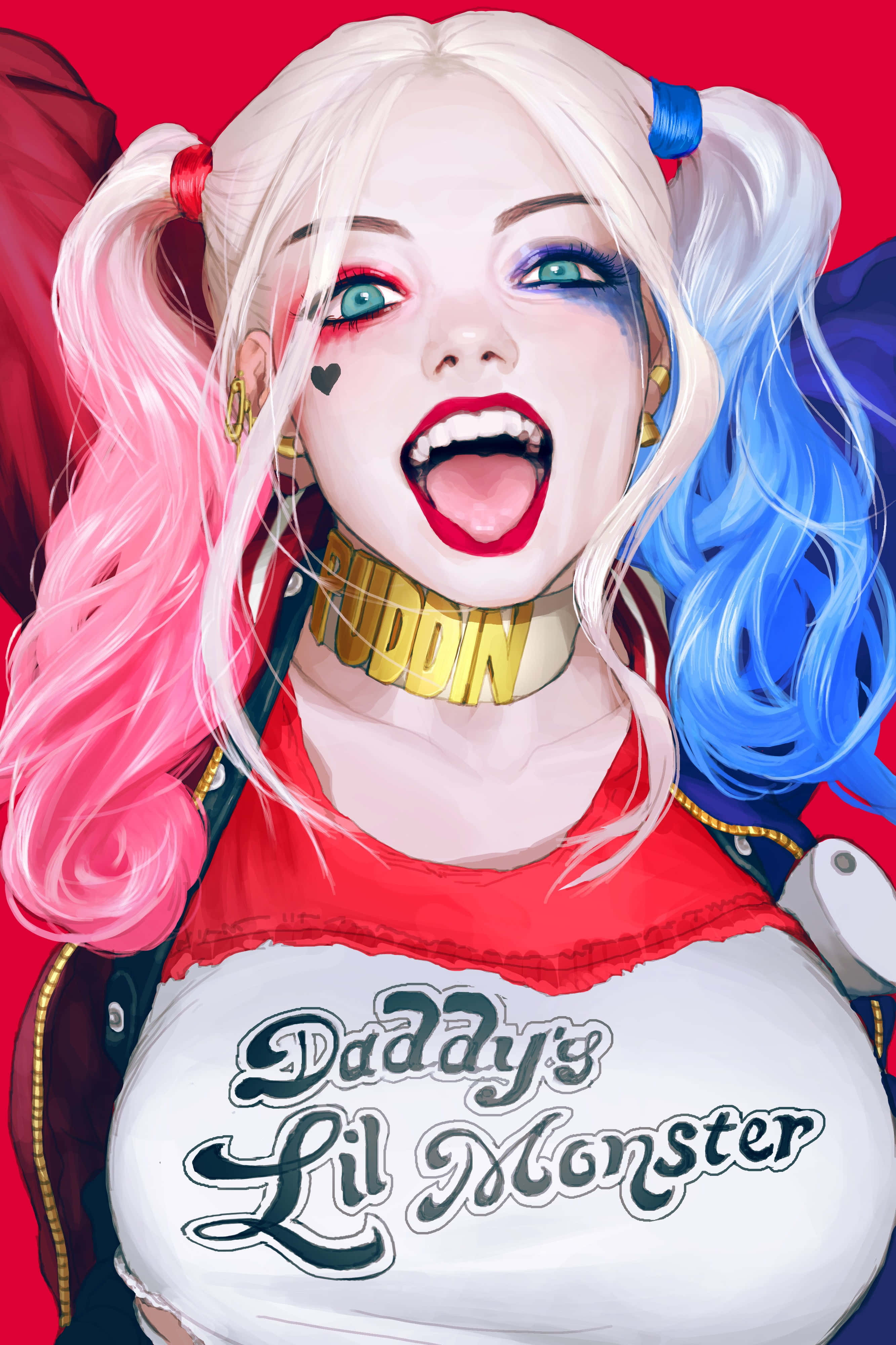 Harley Quinn, Arkham City, pink and blue pigtails, 4K Phone Wallpaper