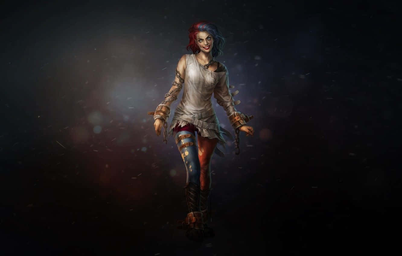 Harley Quinn, Arkham City, red and blue hair, HD Desktop Wallpaper